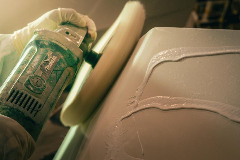 A lindell boat being polished