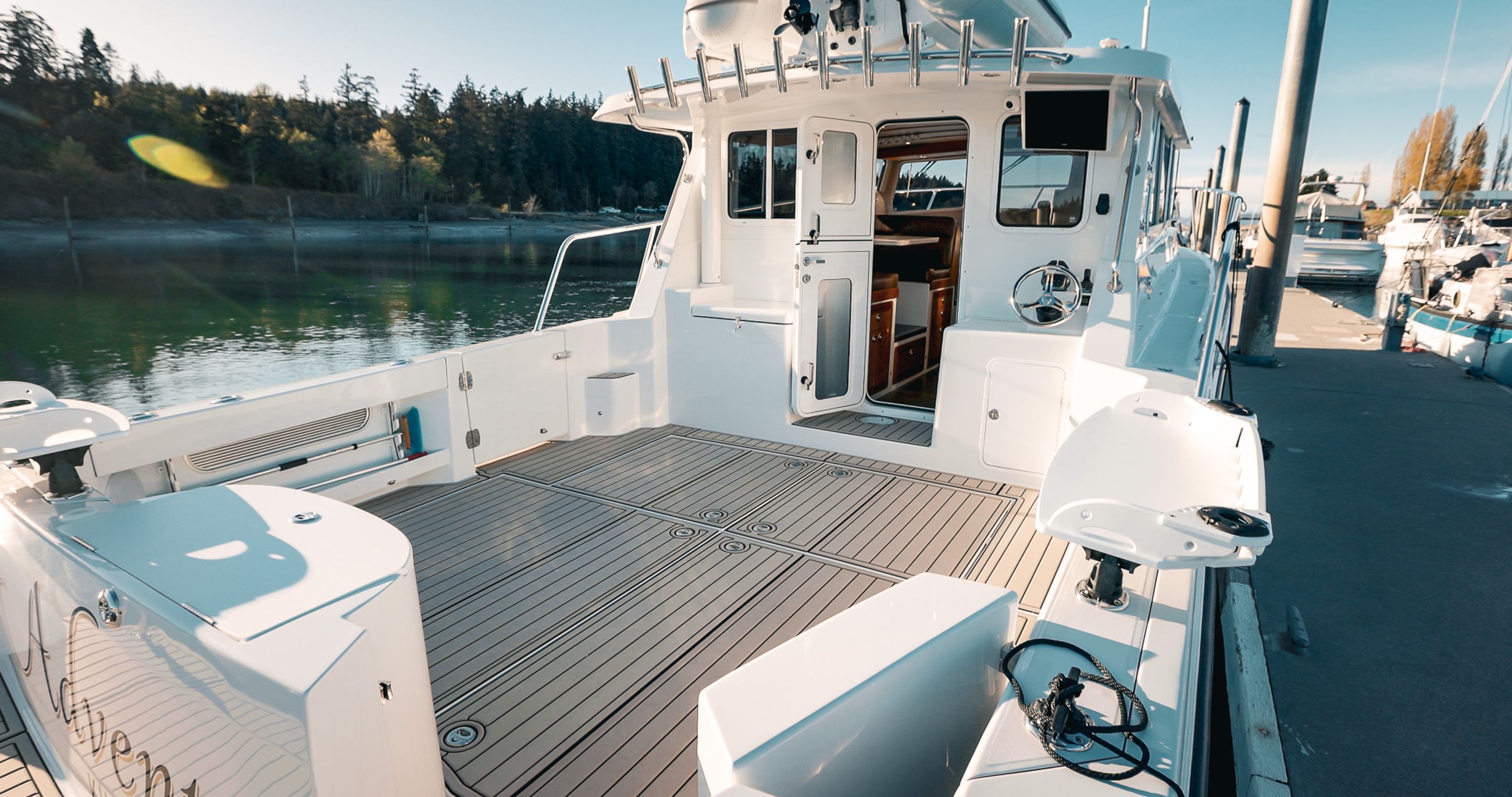 The cockpit of the Lindell 42 with side access doors visible