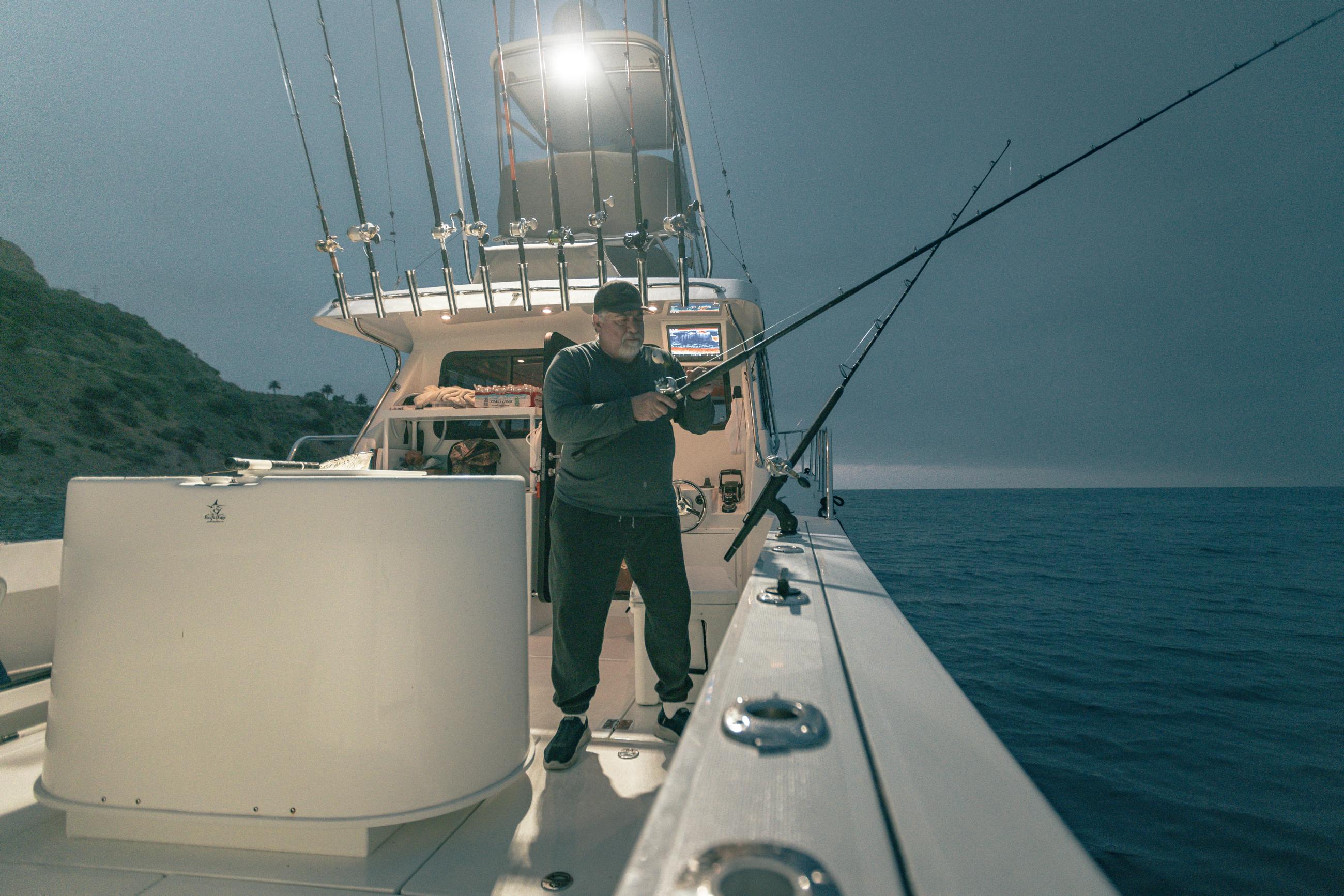Fishing after dark on the Lindell 41' under the tower light