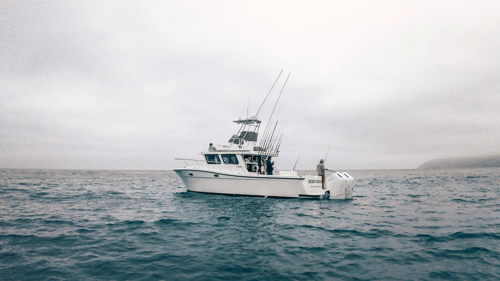 The Lindell 41 with twin Mercury 600hp outboards at anchor in California