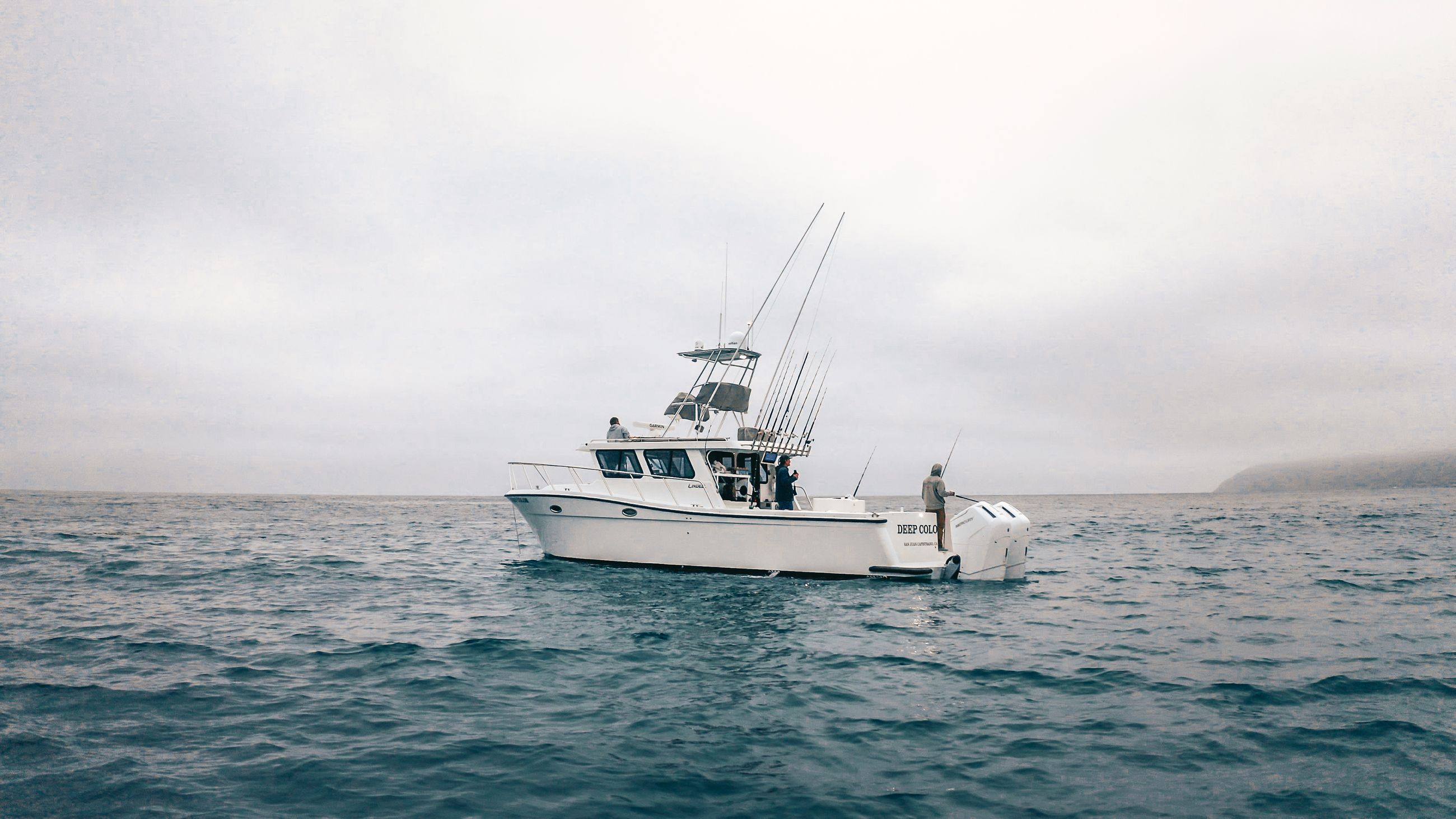 The Lindell 41 with twin Mercury 600hp outboards at anchor in California