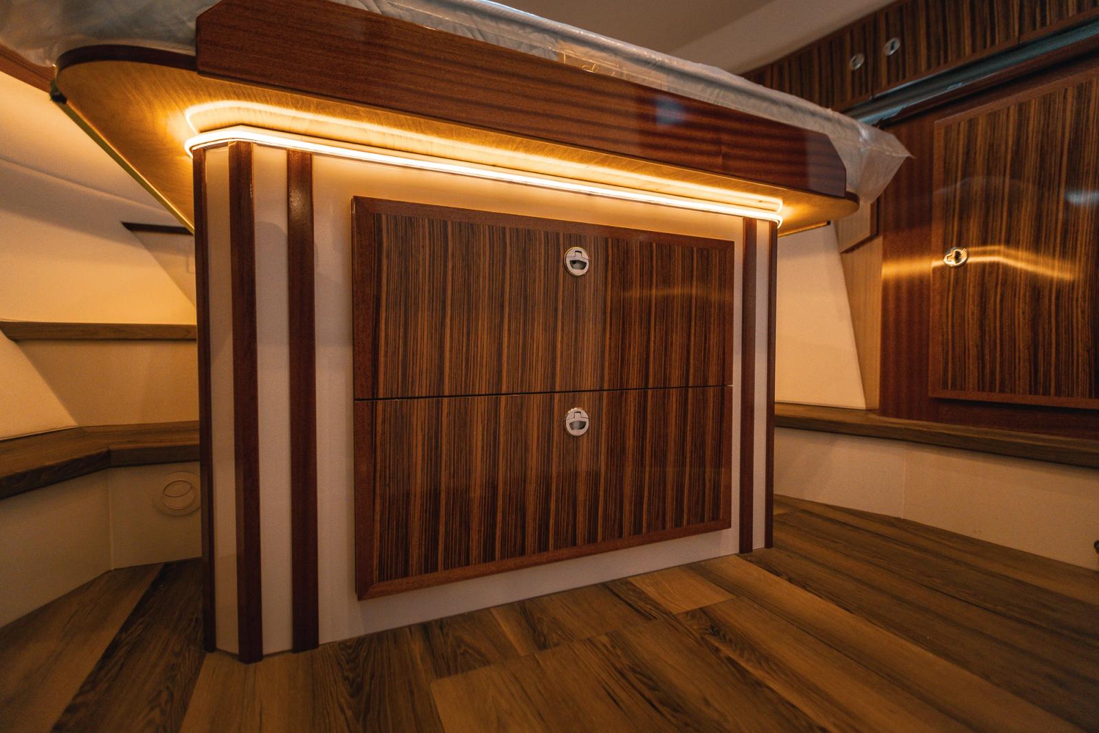 The master stateroom drawers on a lindell 48