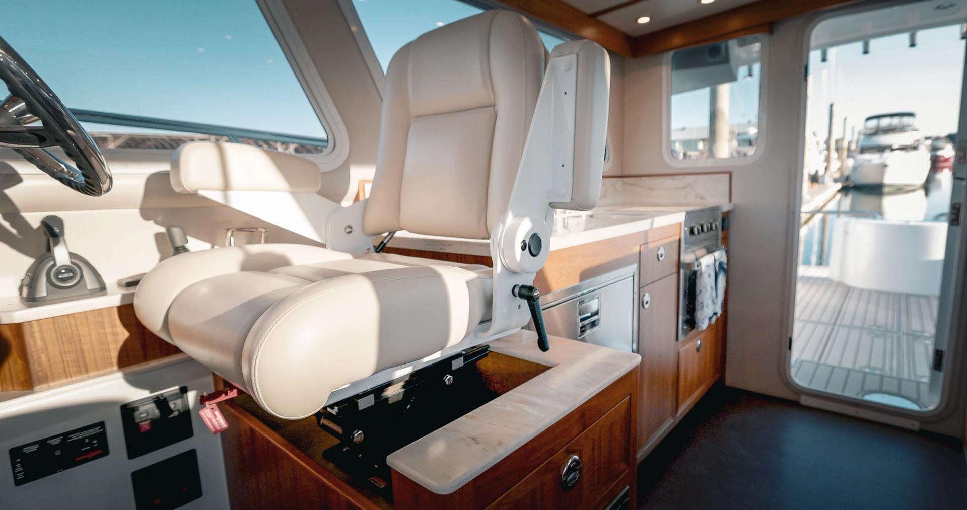 rear-facing view of the lindell 42 captains seat