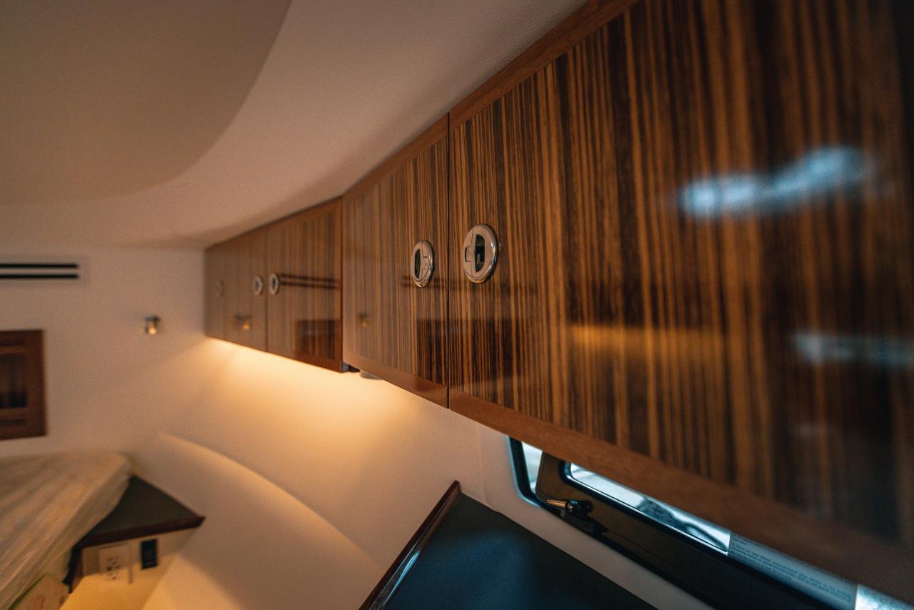 The cabinates in the master stateroom of Lindell 48
