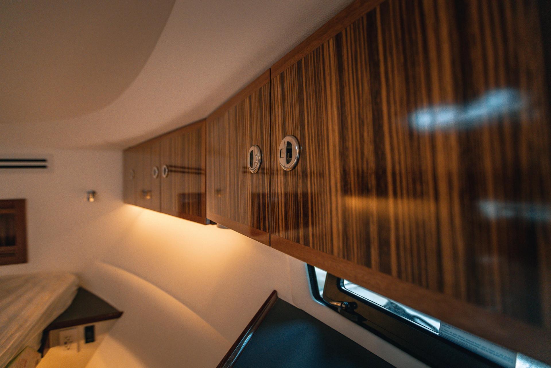 The cabinates in the master stateroom of Lindell 48