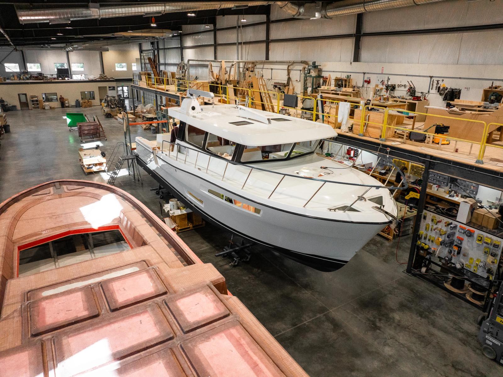 The Lindell 48 Hull 01 gets ready for finishing