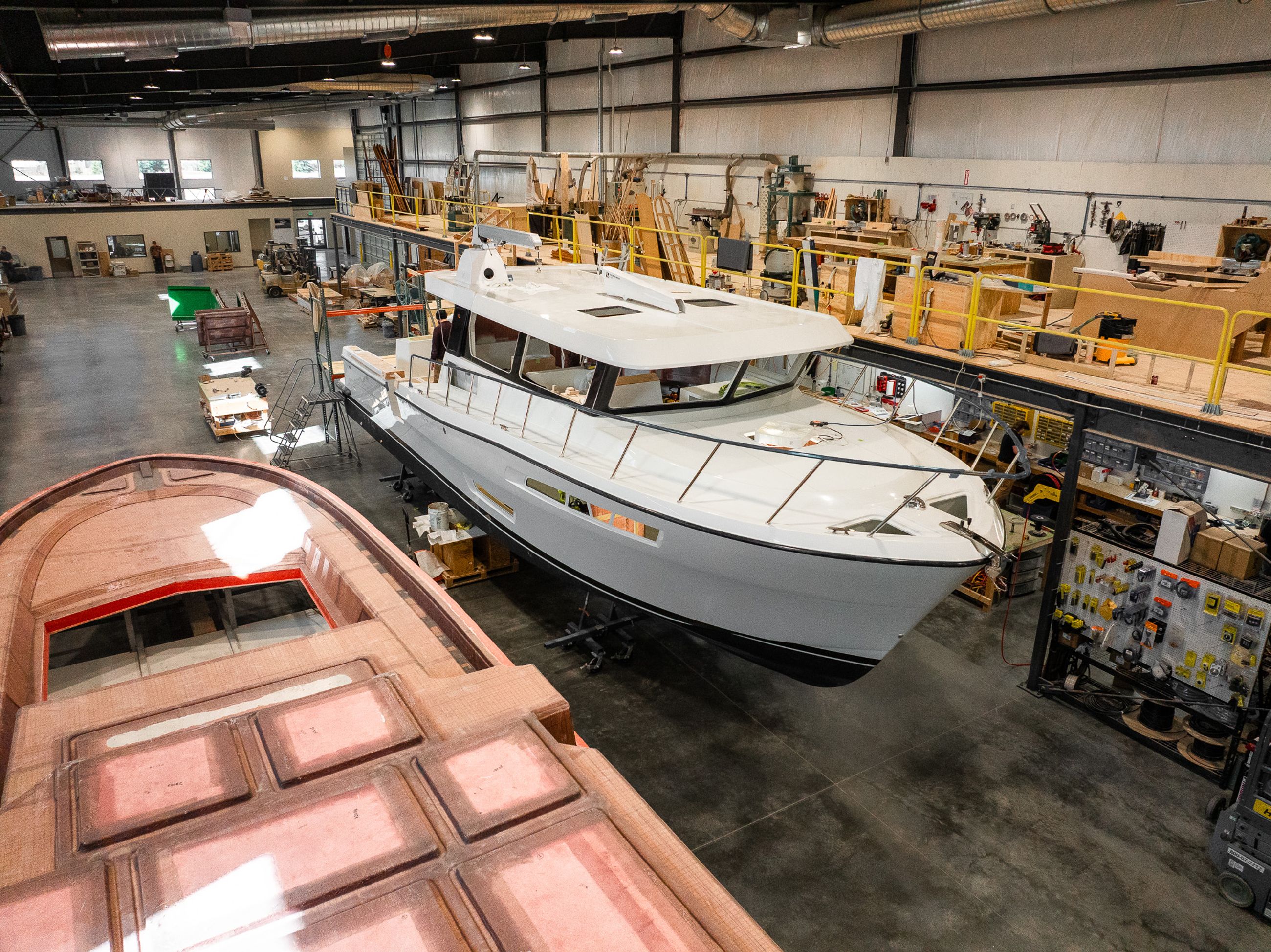 The Lindell 48 Hull 01 gets ready for finishing