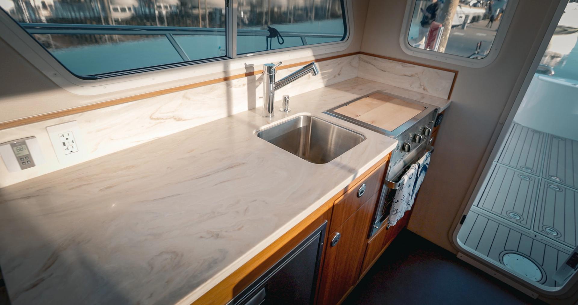 rear-facing view of the lindell 42 galley