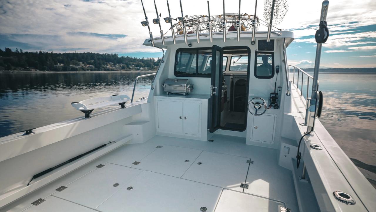 view of the lindell 41 from stern view of the cockpit