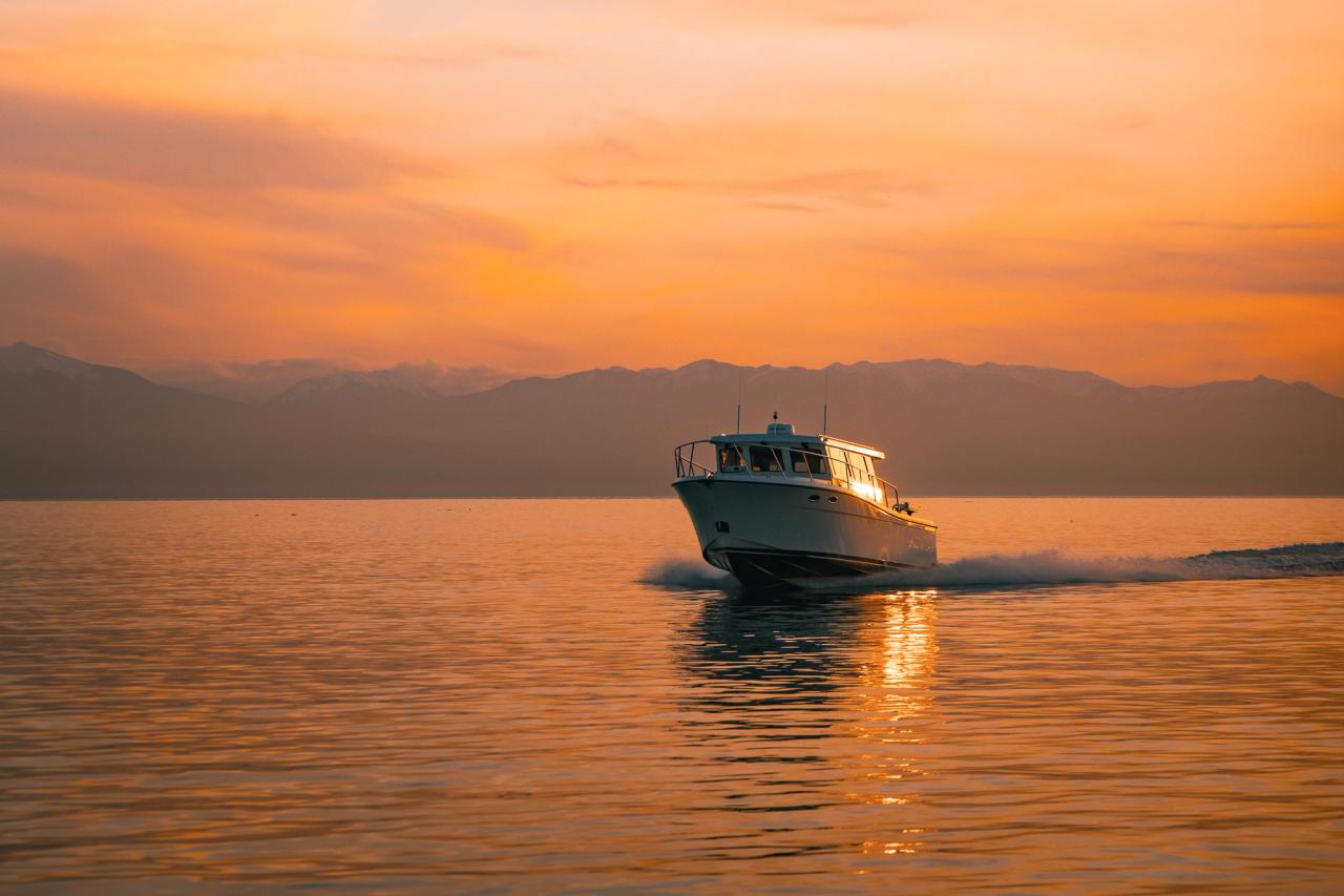 Lindell Yachts 38 with a purple mountains background 