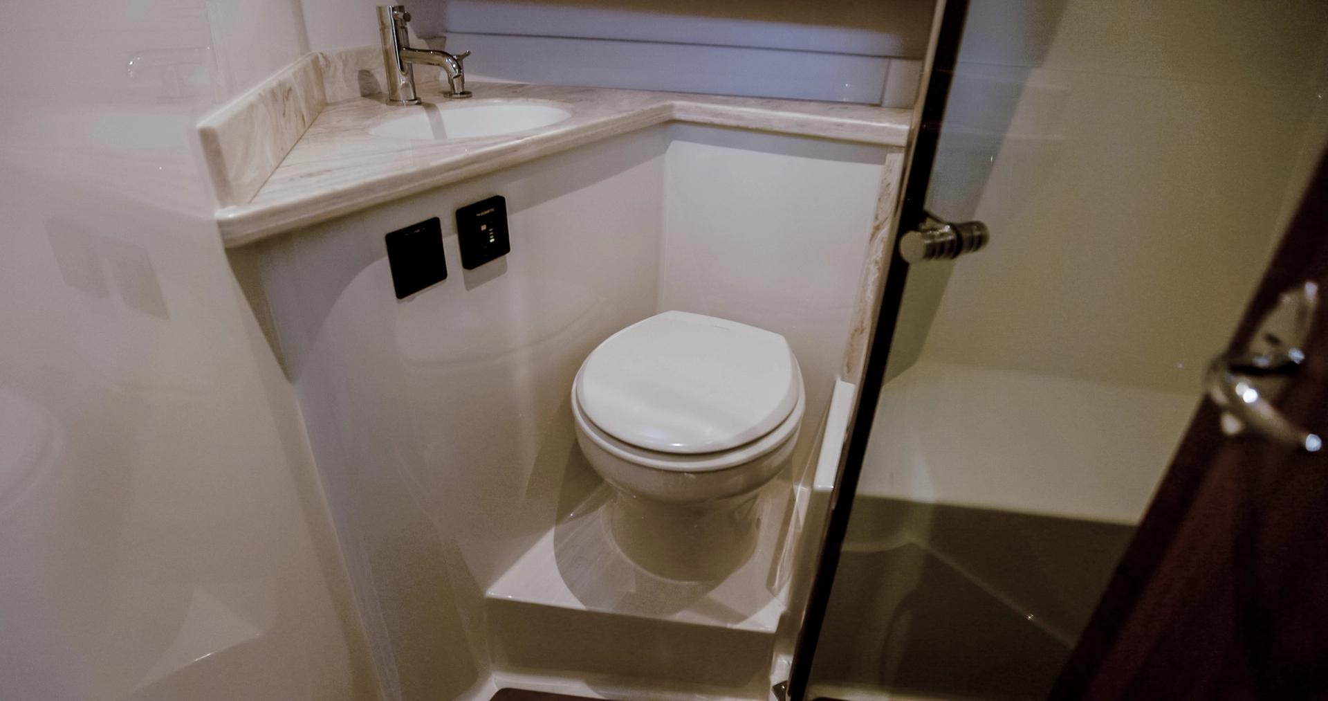 view of the lindell 42 head and shower on the starboard side