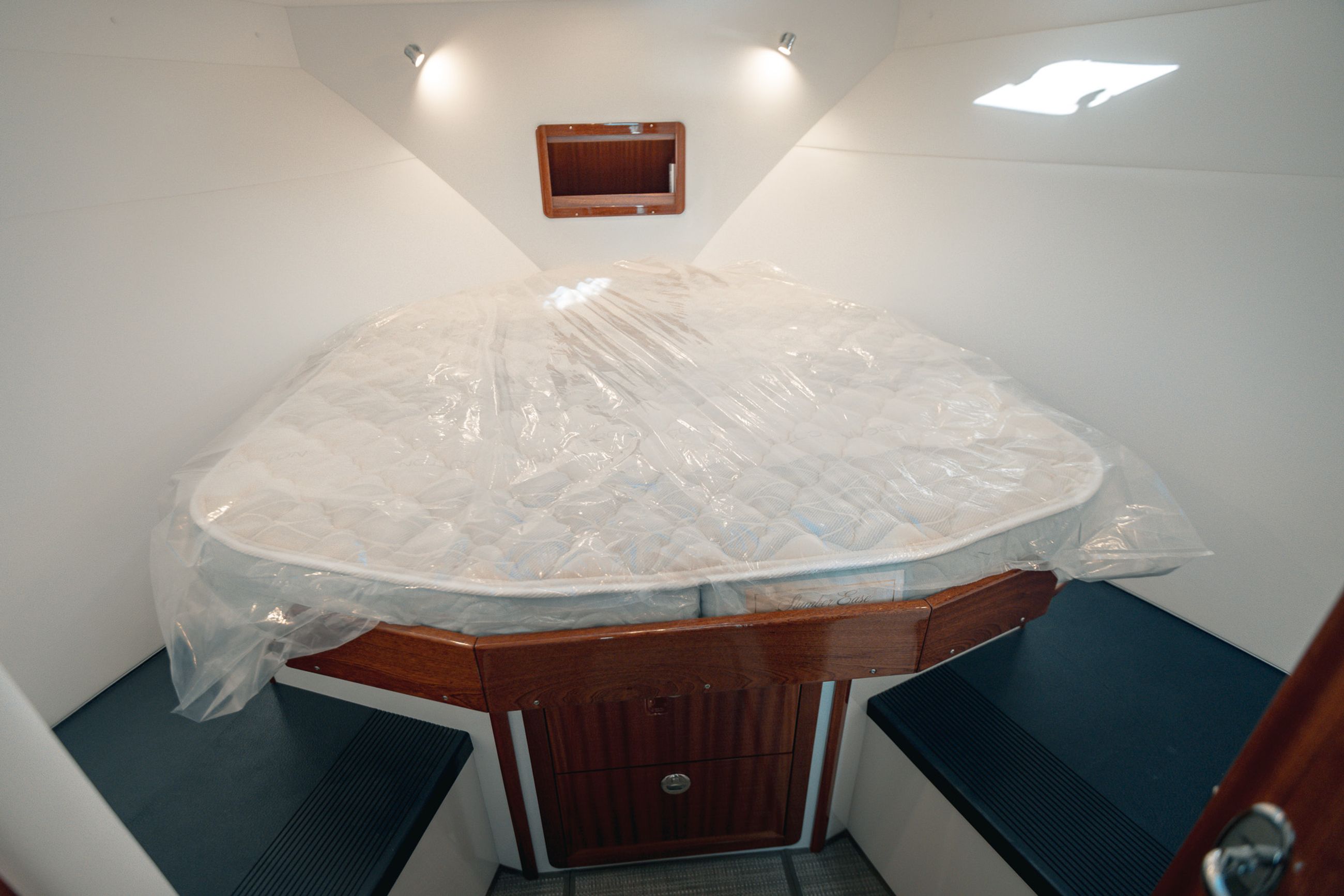 The queen bow berth of the Lindell 38' 