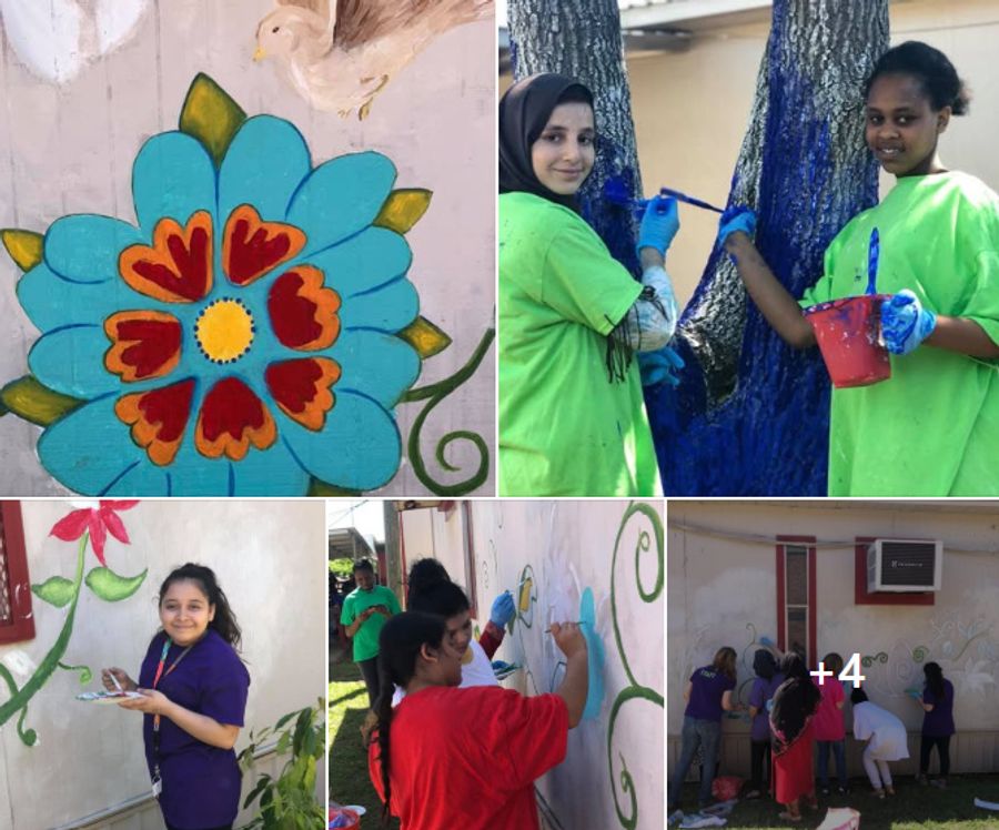 Students at Las Americas drawing and painting together