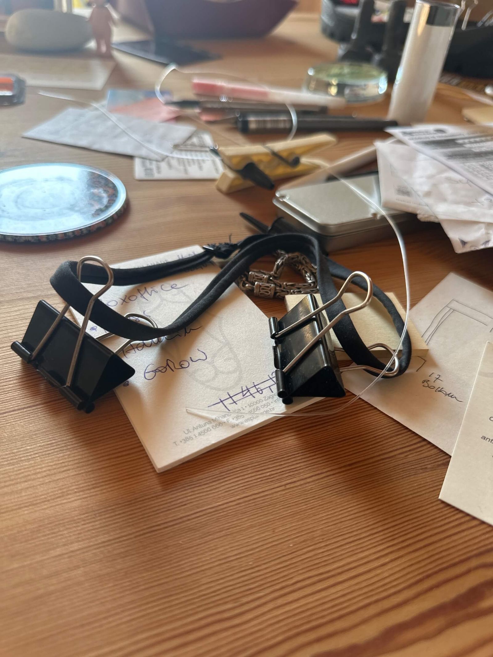 By messy desk