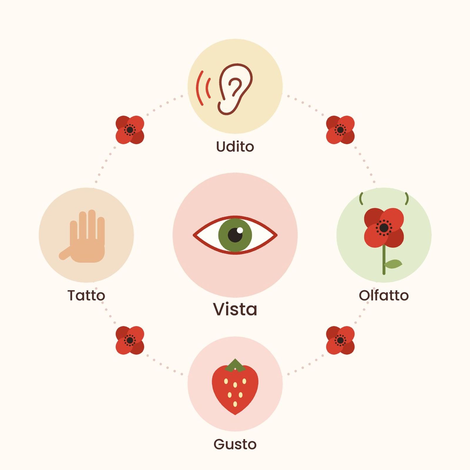 Icone che rappresentano i 5 sensi
