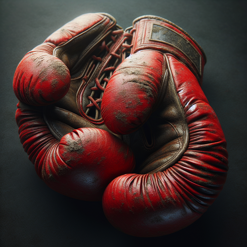 Red boxing gloves on a dark background.