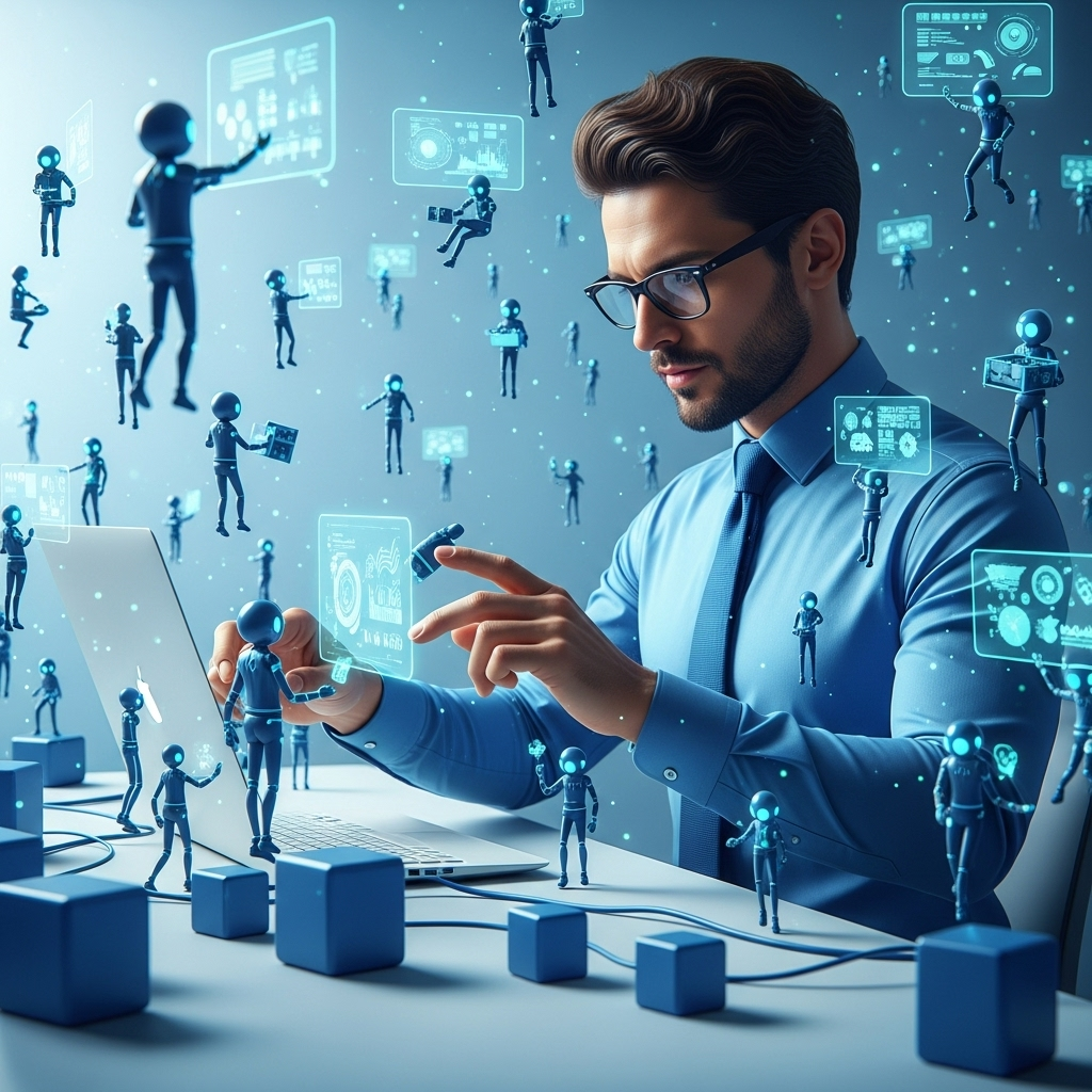 man with digital workforce helping him complete work