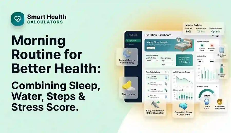 Morning Routine for Better Health Combining Sleep, Water, Steps & Stress Score