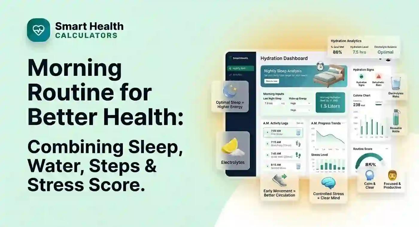 Morning Routine for Better Health Combining Sleep, Water, Steps & Stress Score