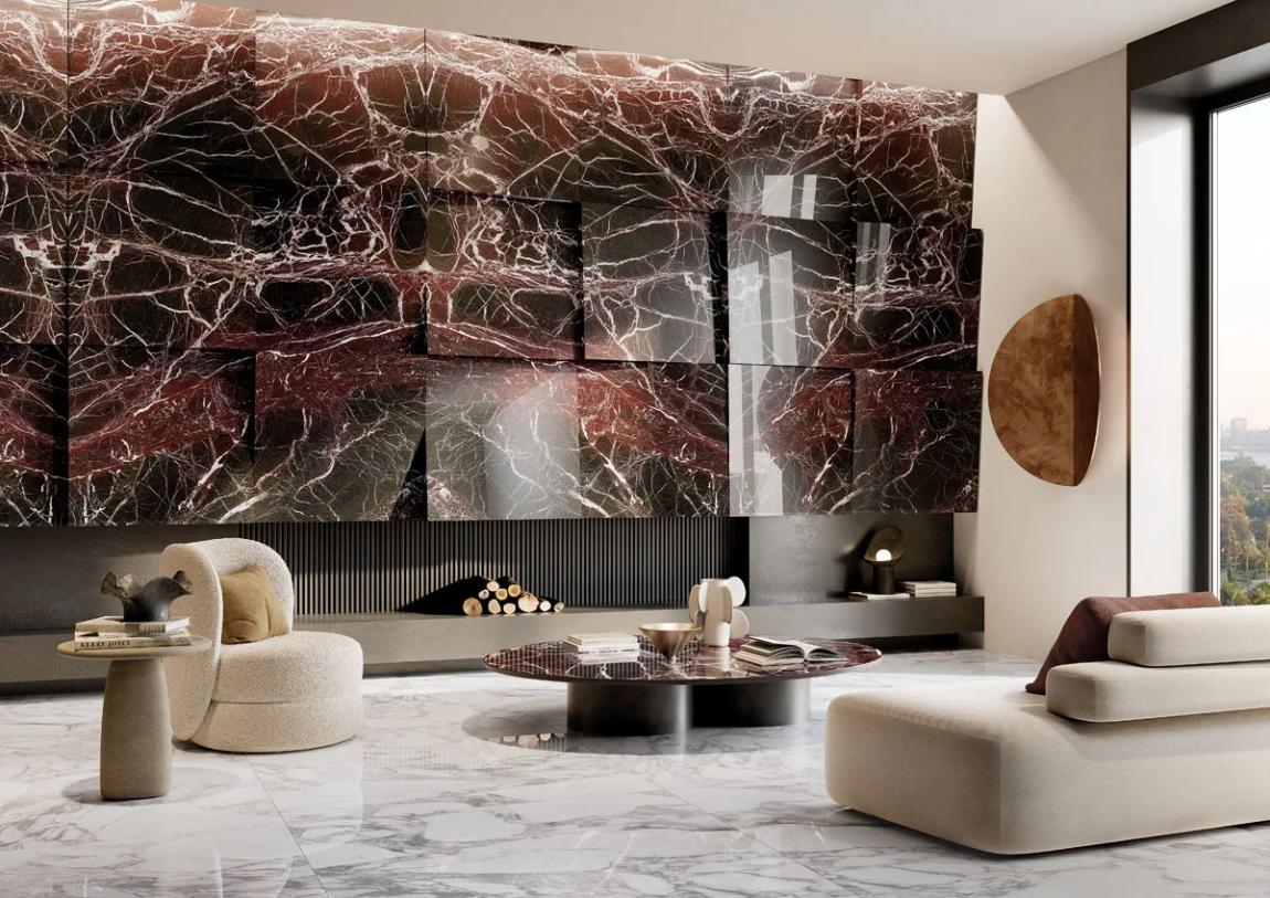 Rosso Domus porcelain slab installation