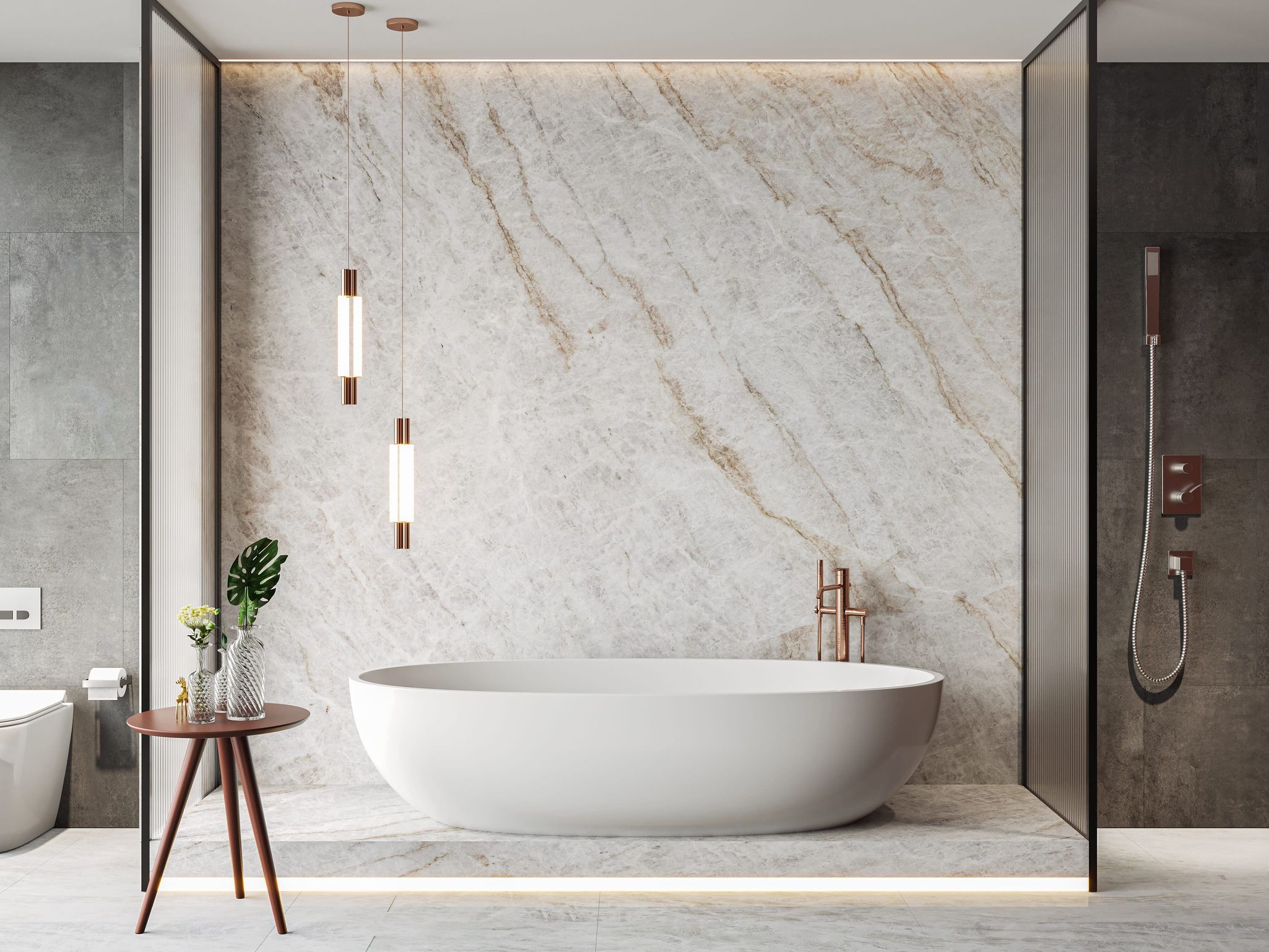 tajmahal quartzite used in bathroom as feature wall