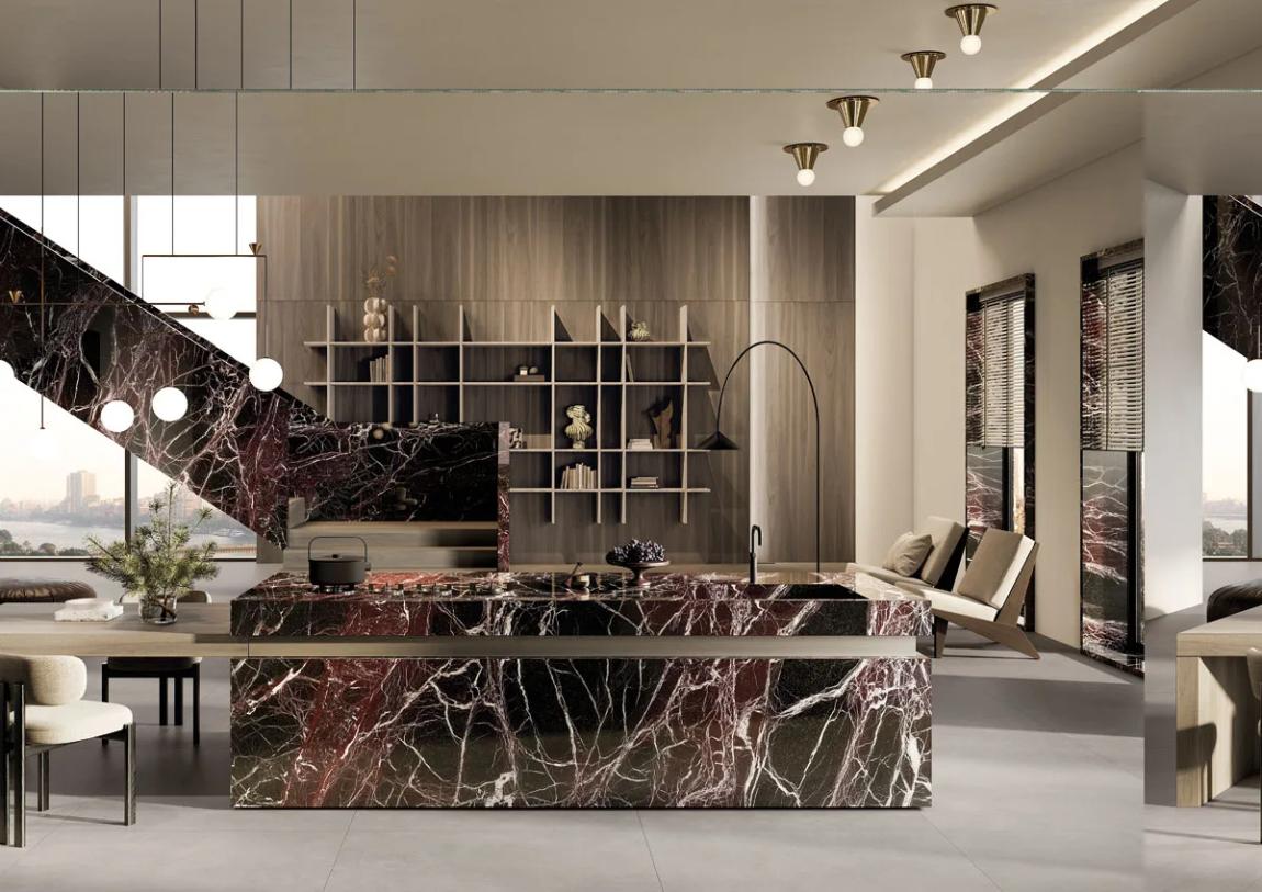Rosso Domus porcelain slab installation