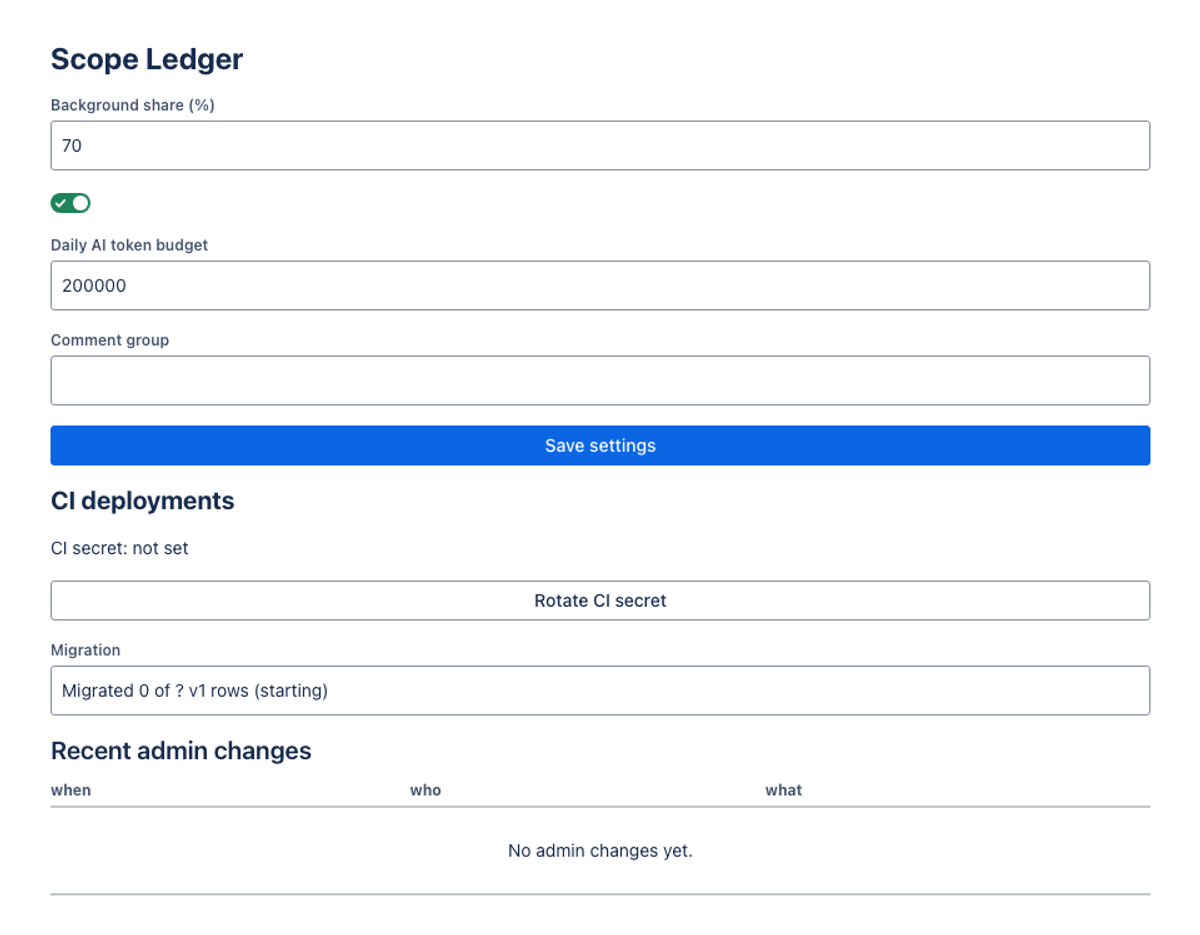 Opus 5.5 on the Forge 2.0 agentic benchmark — Admin panel (UI Kit) · light: drawn by the benchmark from the app's component tree, not by Jira.