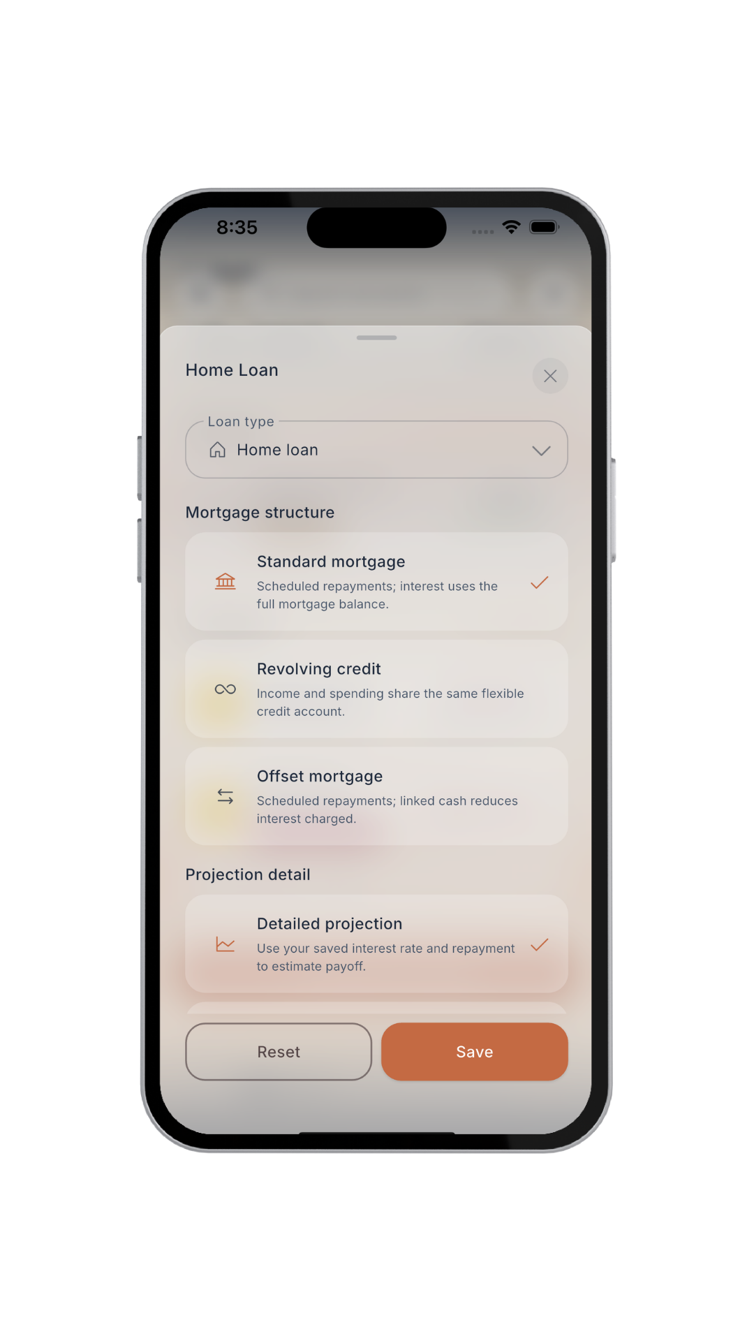 iphone showing mortgage settings