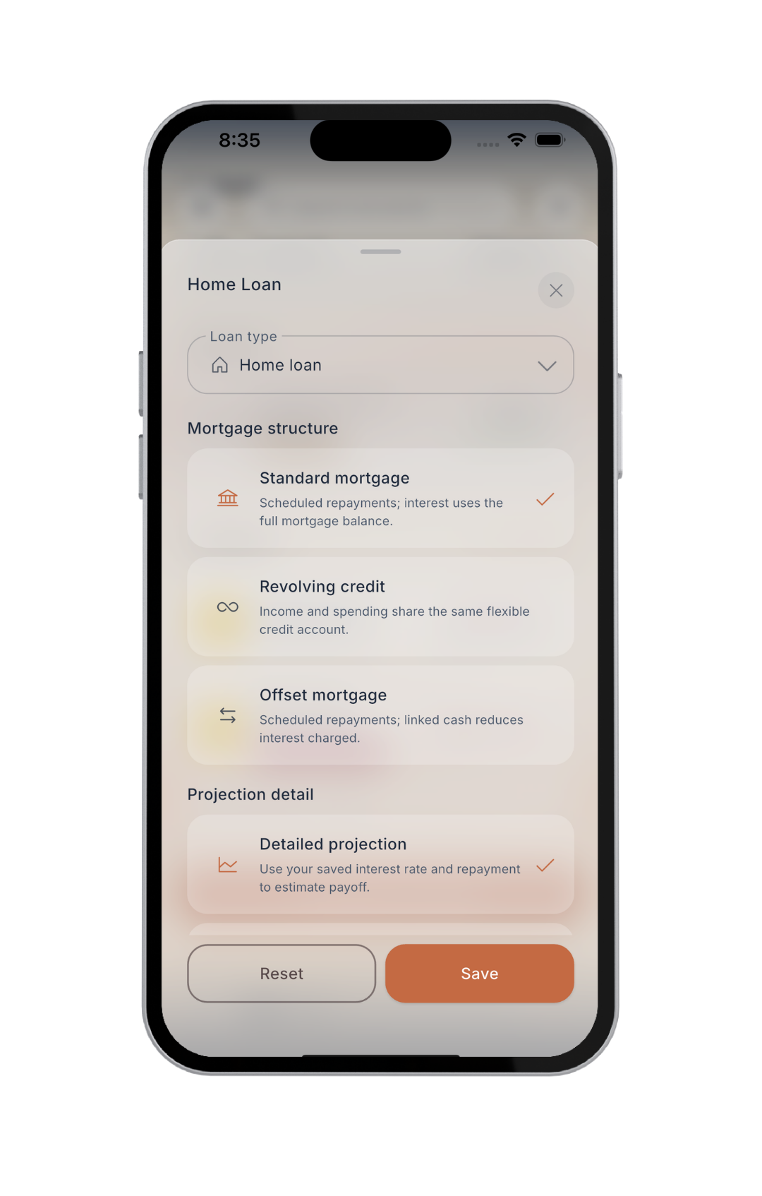 iphone showing mortgage settings