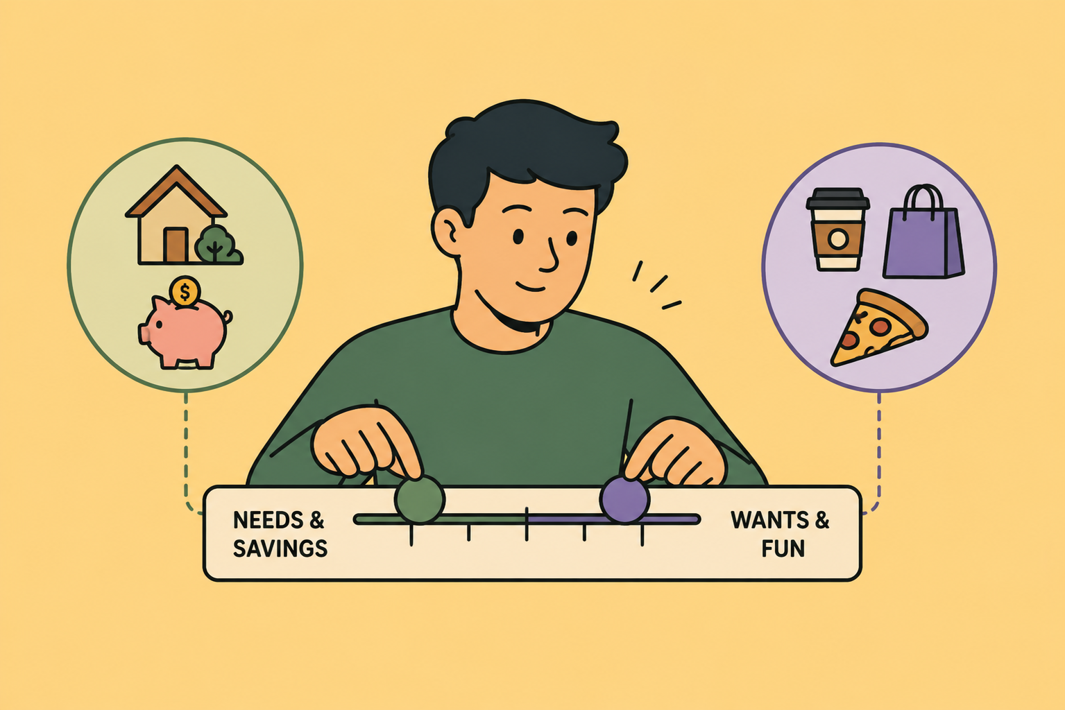Flex budgeting concept showing a customizable budget plan with needs, wants, savings, and giving categories.