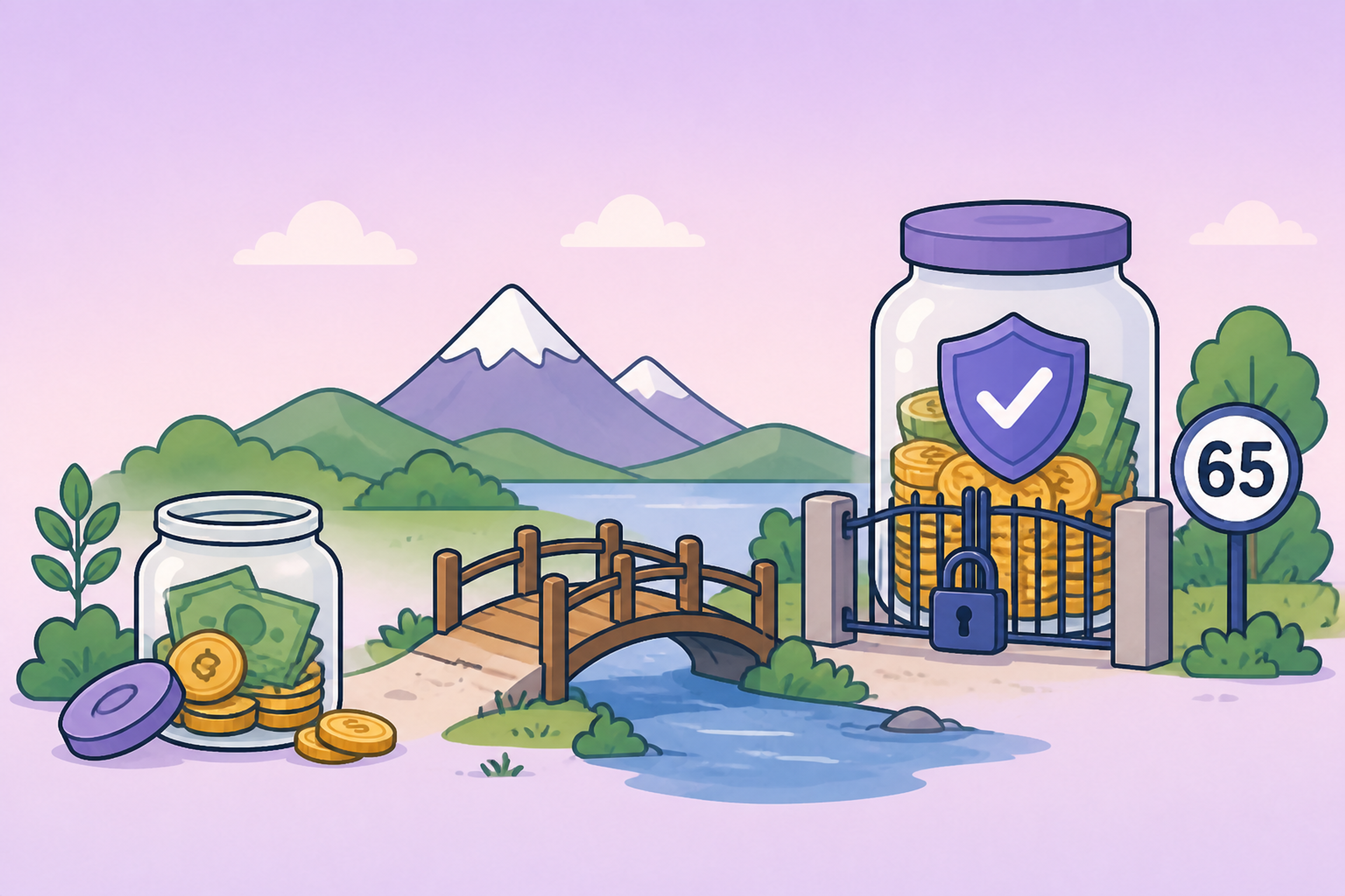 Accessible savings connected by a bridge to KiwiSaver funds locked until age 65.