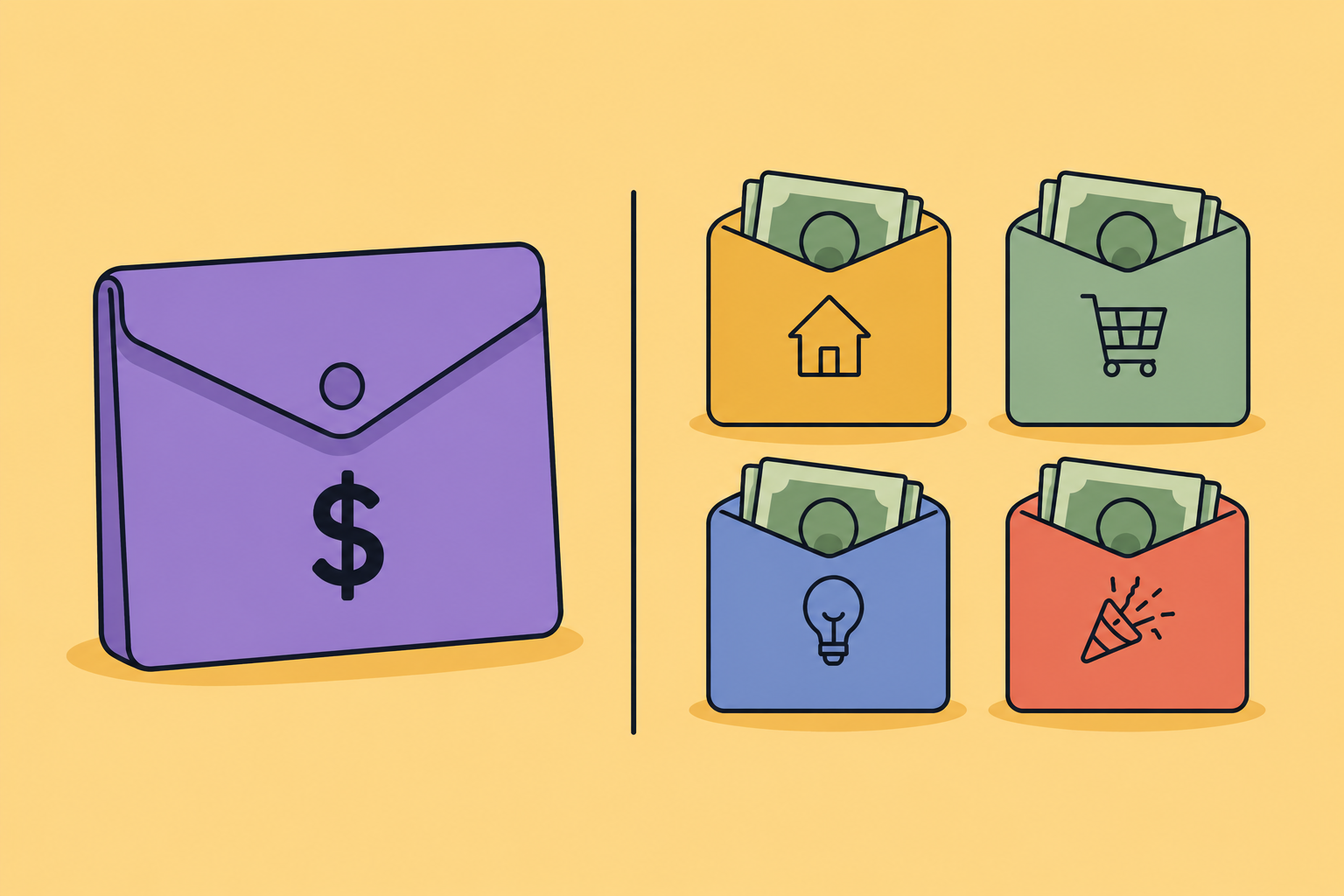 βIllustration comparing a single budget with a categories-based budgeting system.β