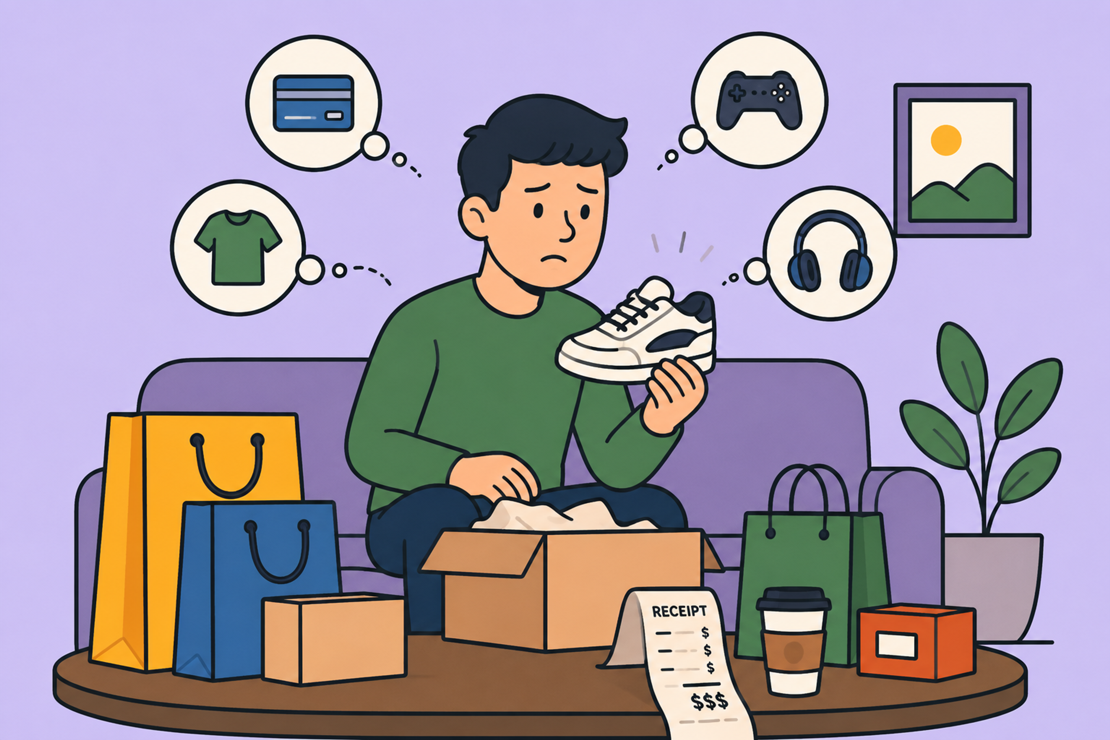 man puzzled about his purchases