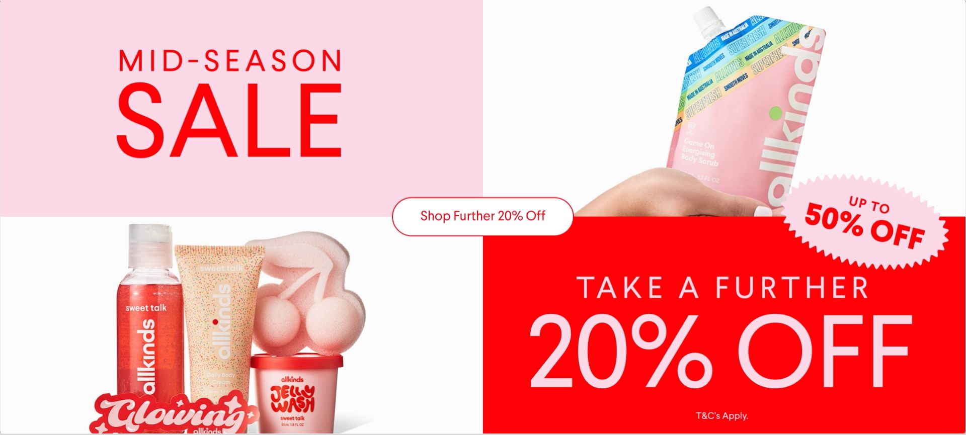 a person is holding a pink umbrella next to a sign that says `` take a further 20 % off '' .