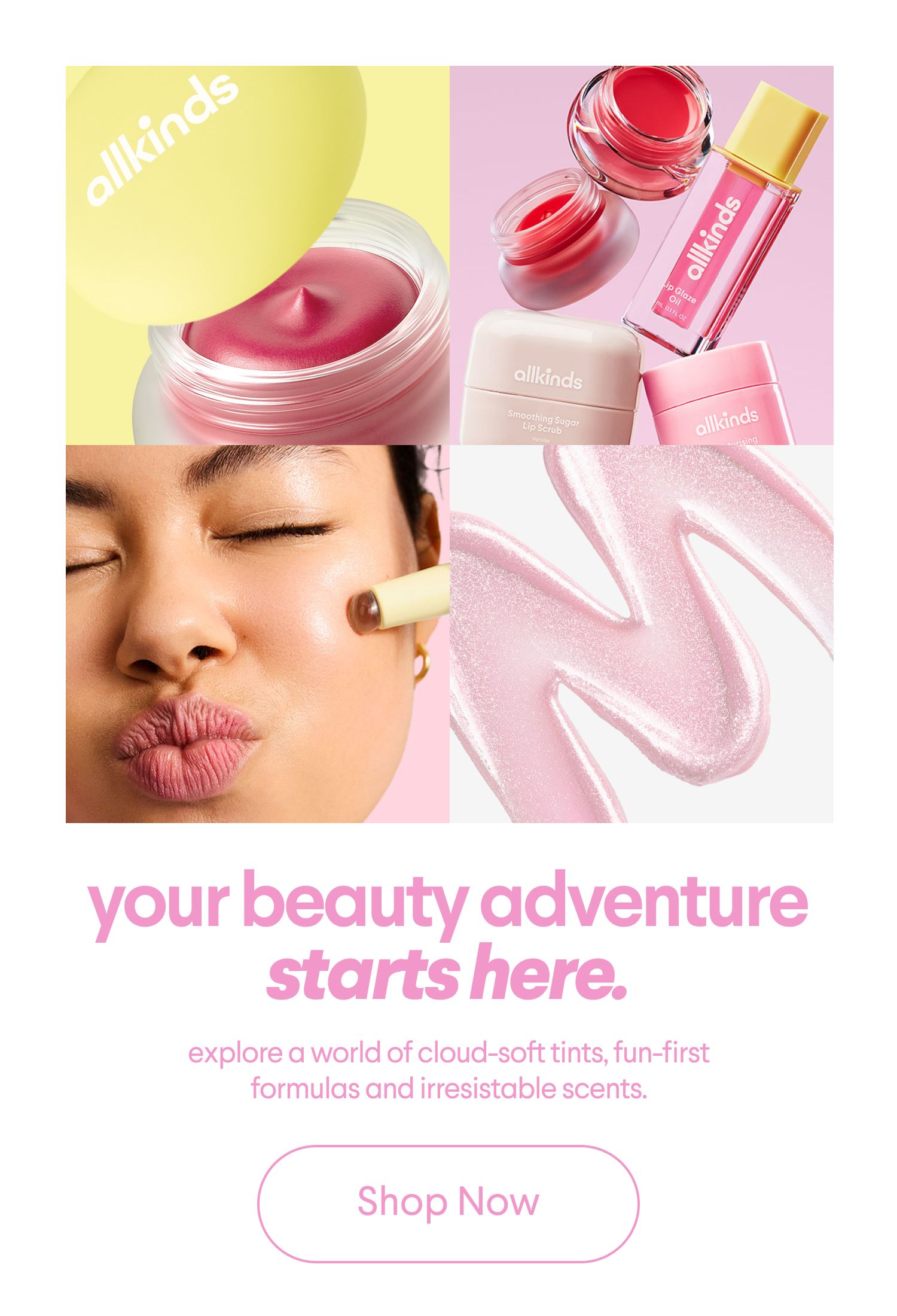 an advertisement for new lip and cheek tints