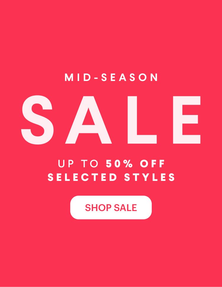Mid-Season Sale banner offering up to 50% off selected styles, with a "Shop Sale" button.