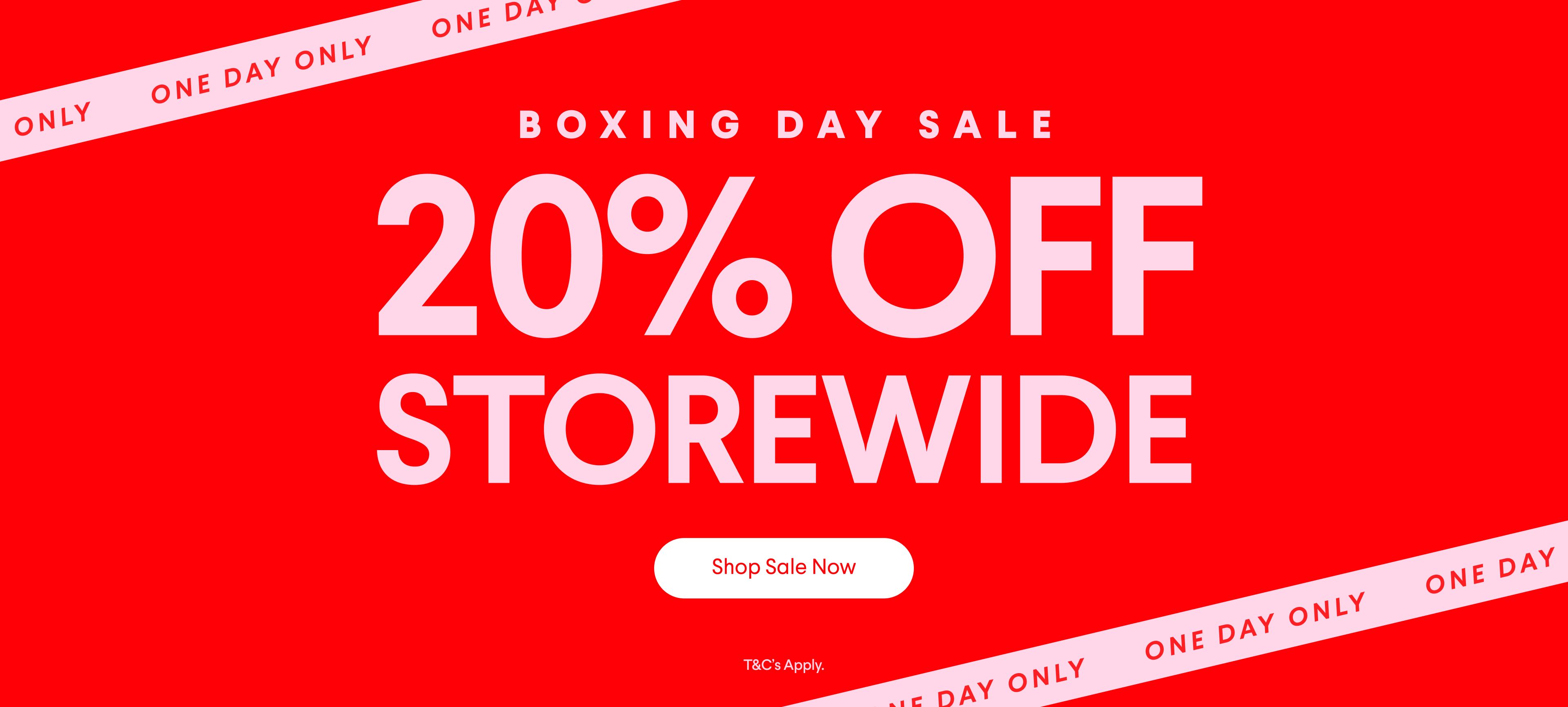 Boxing Day Sale banner: 20% off storewide, one day only.