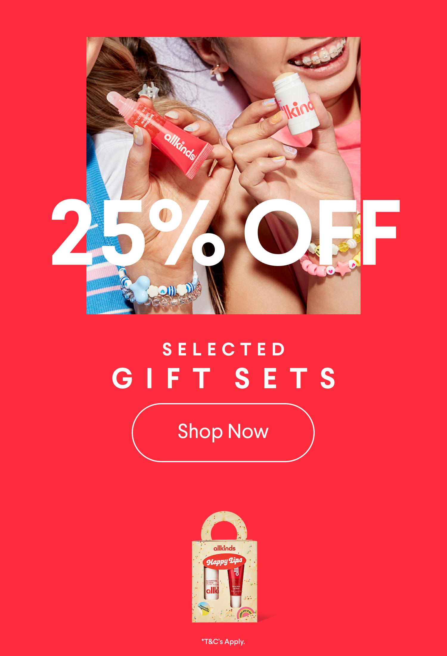 an advertisement for a gift set that is 25 % off