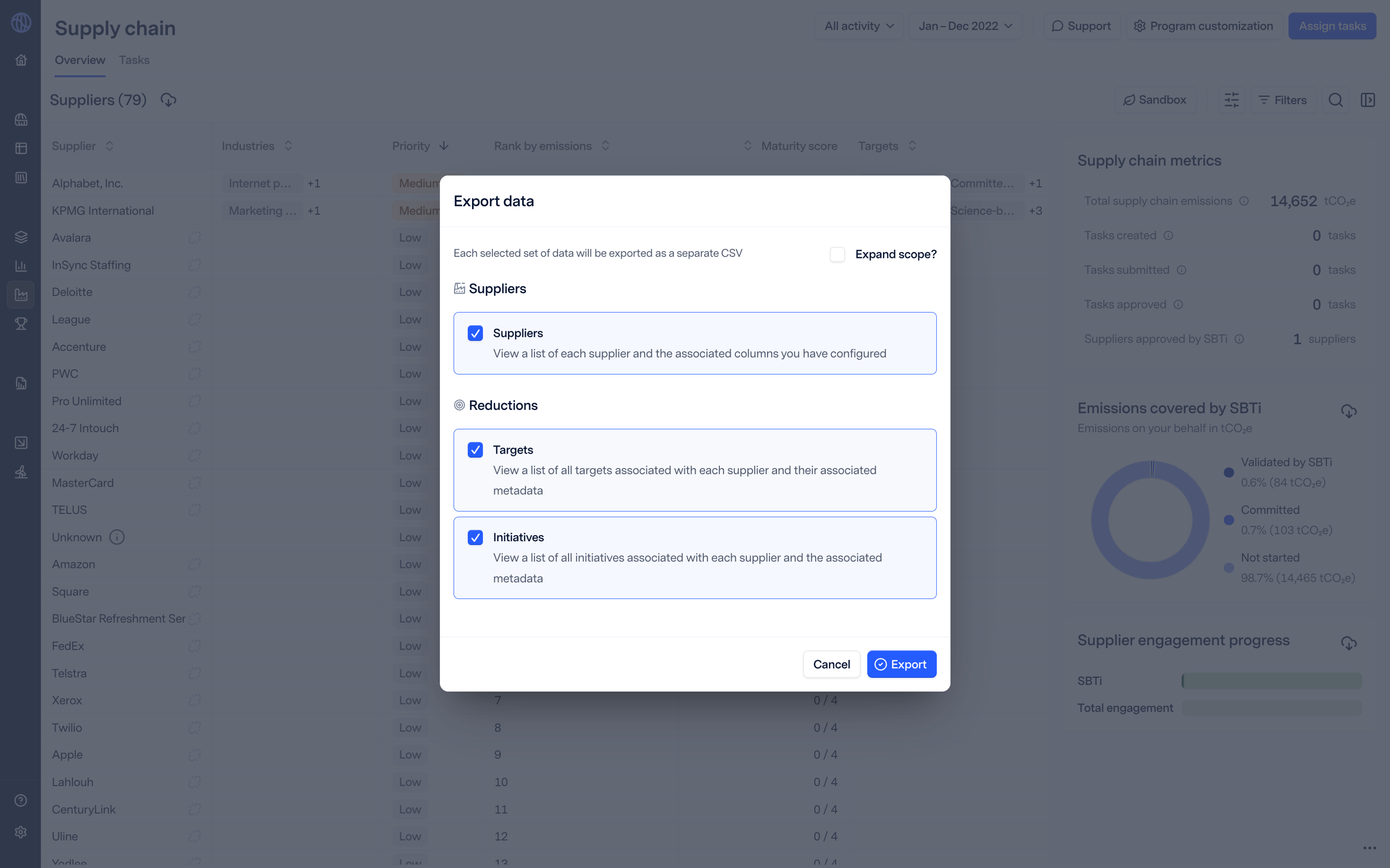supply chain bulk export tool