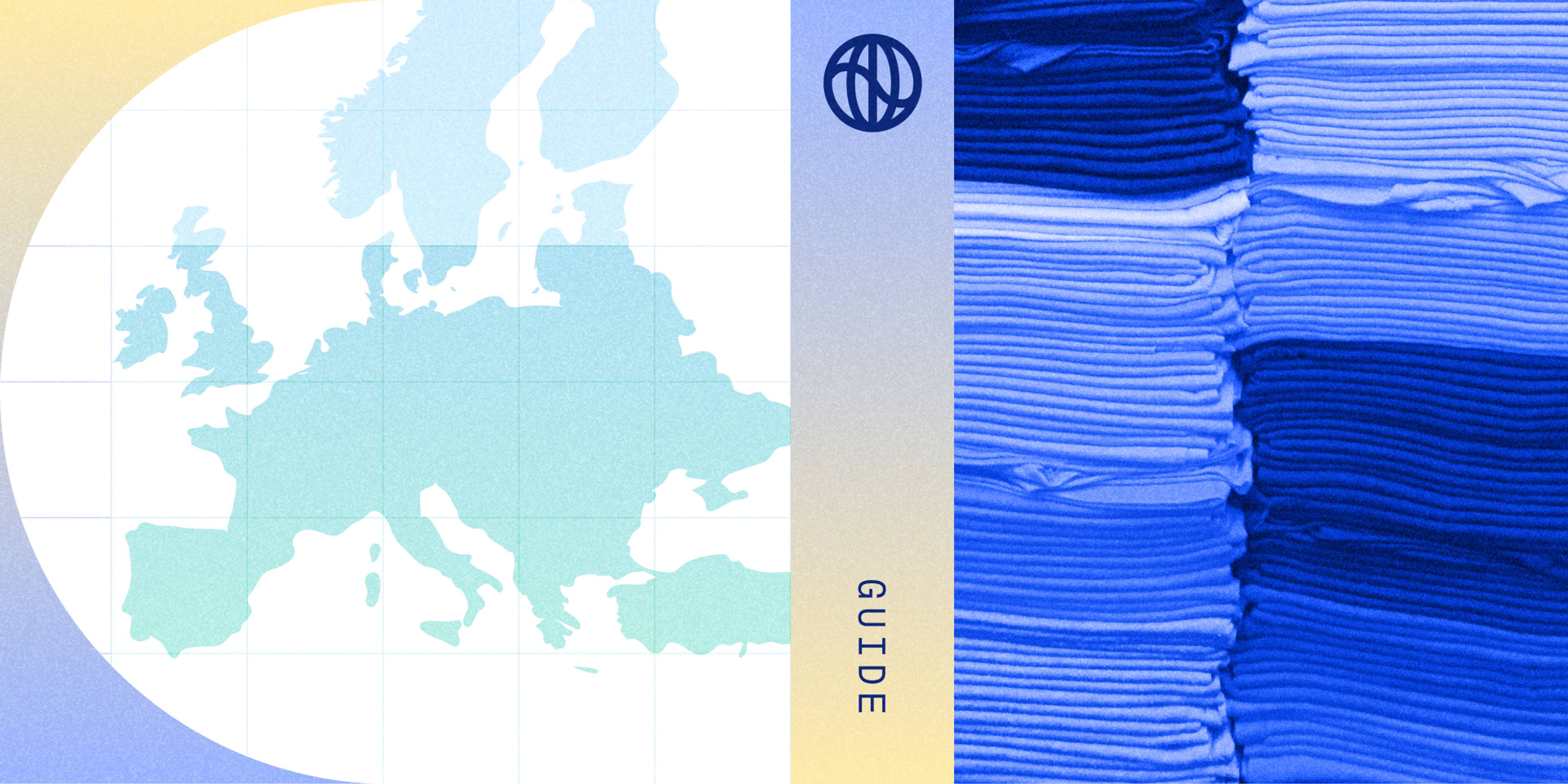 Collage of a vectorized European map and a stack of blue clothing