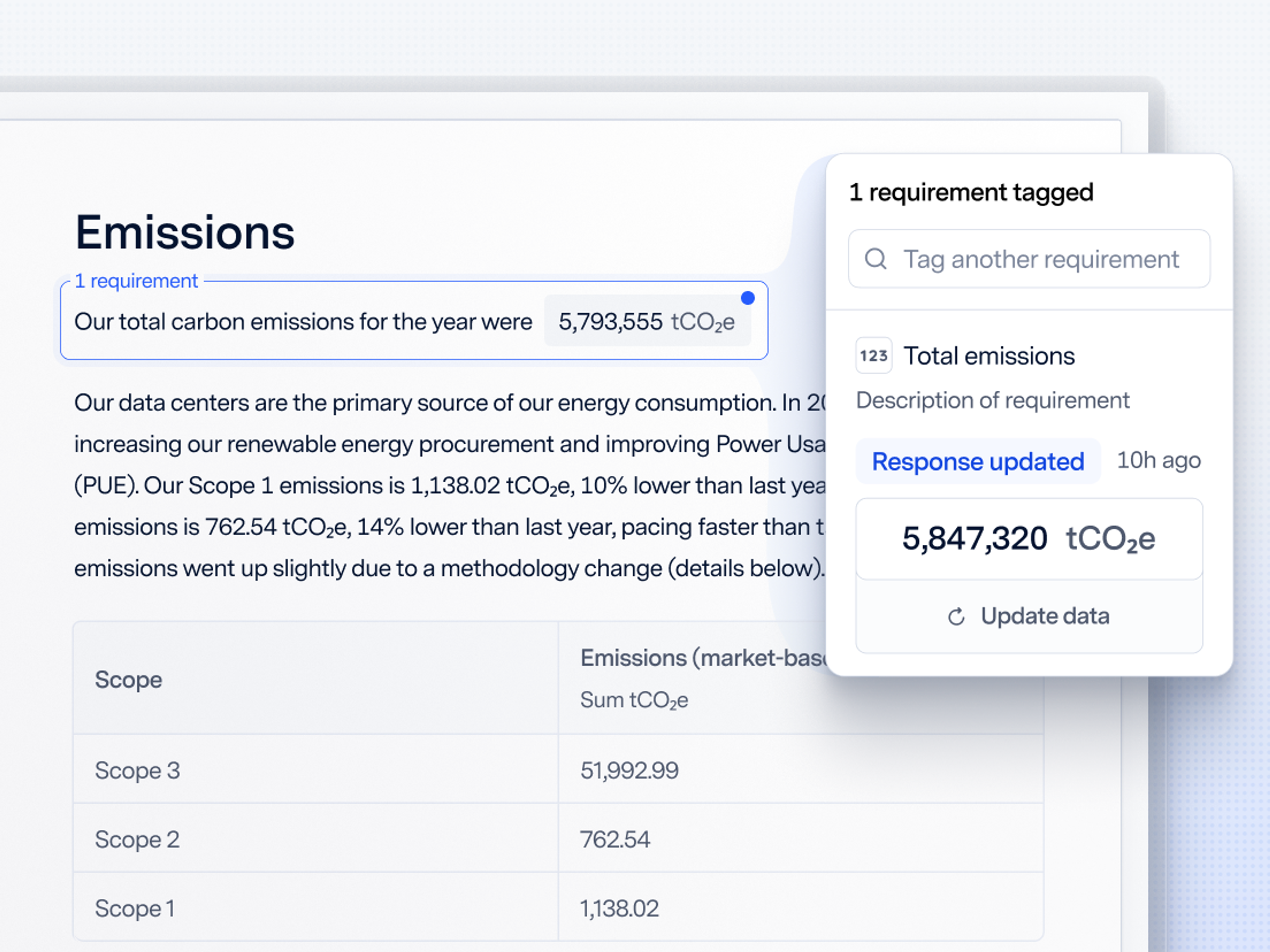 Image shows the ability to add metrics into a report with one-click