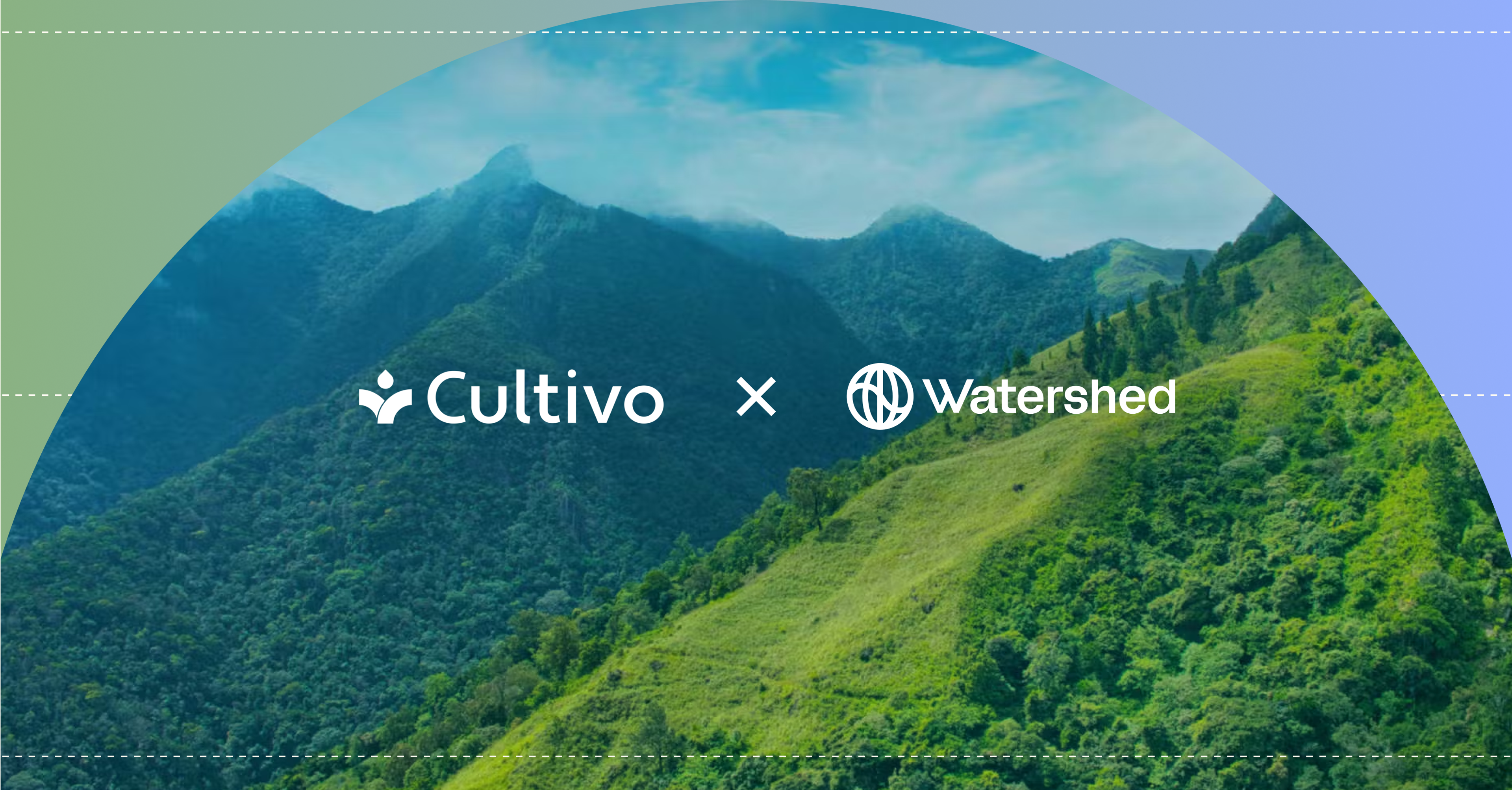 Cultivo and Watershed logos over an image of a healthy ecosystem. Watershed and Cultivo work together to remove carbon.