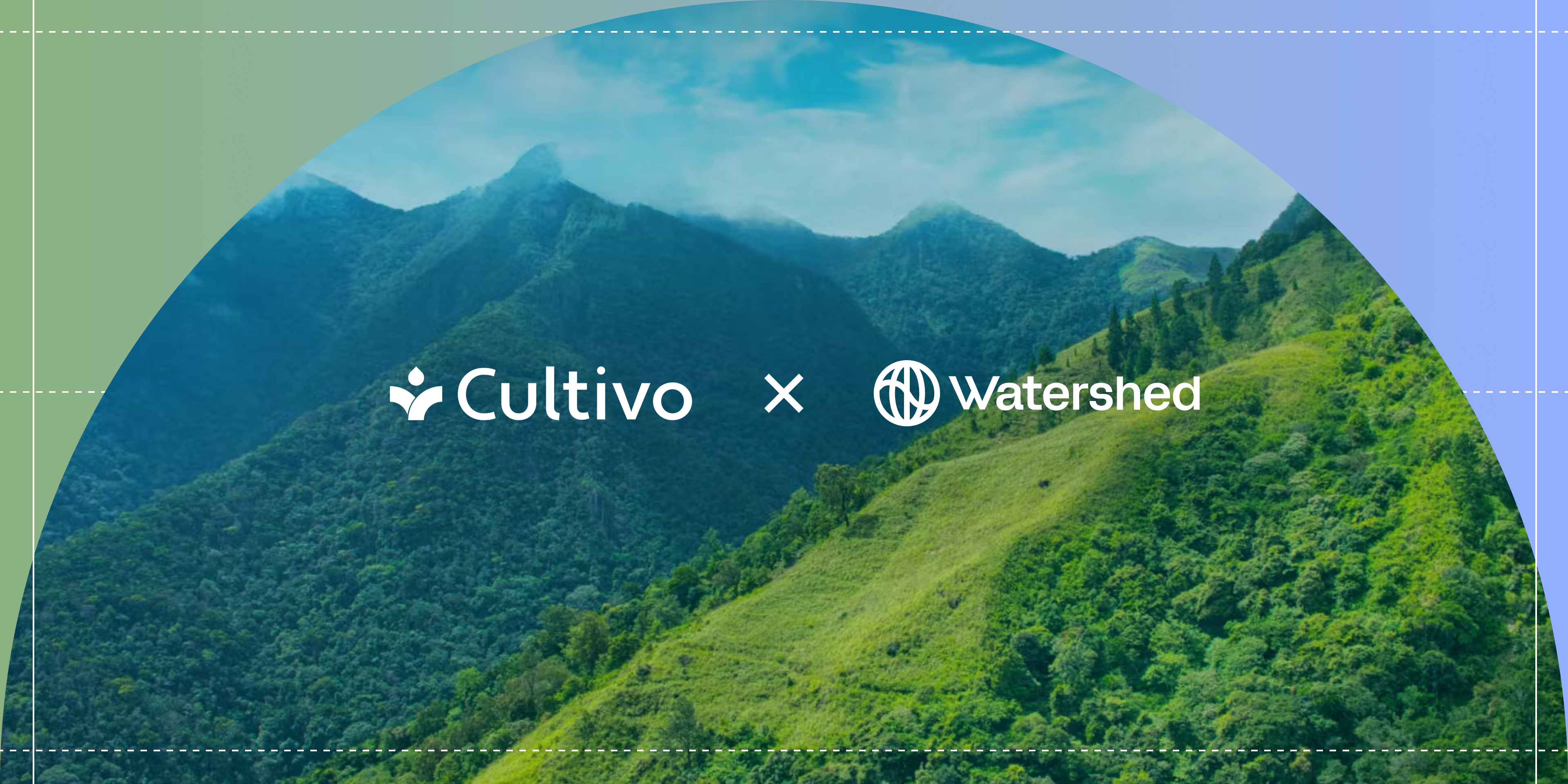 Cultivo and Watershed logos over an image of a healthy ecosystem. Watershed and Cultivo work together to remove carbon.