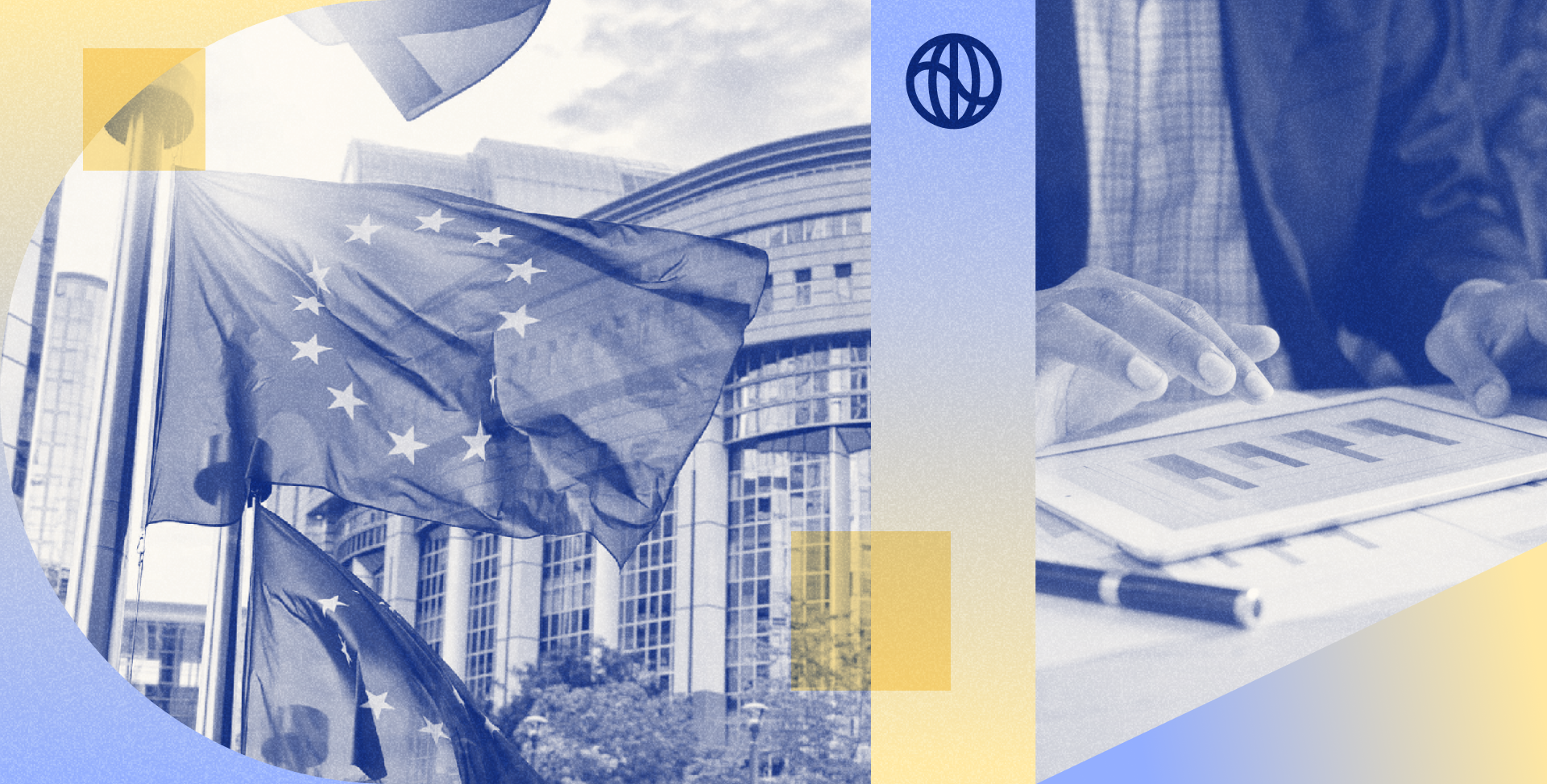 Header image of the EU flag and a person working in an office for a blog on the EU's CSDDD