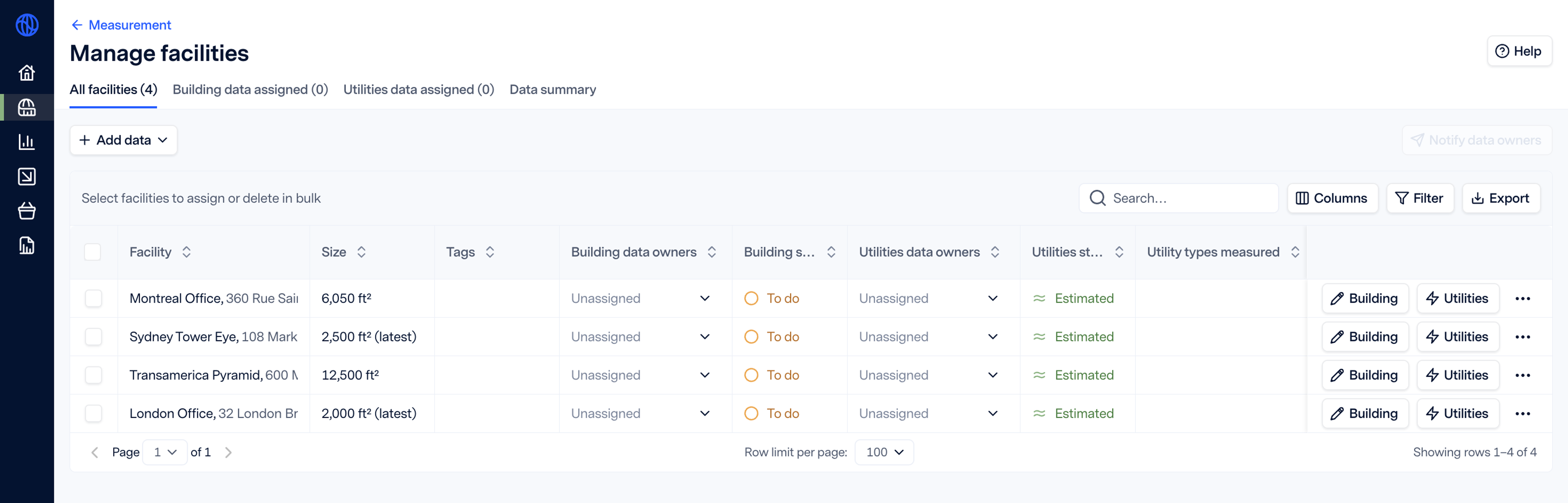 manage facilities view in Watershed