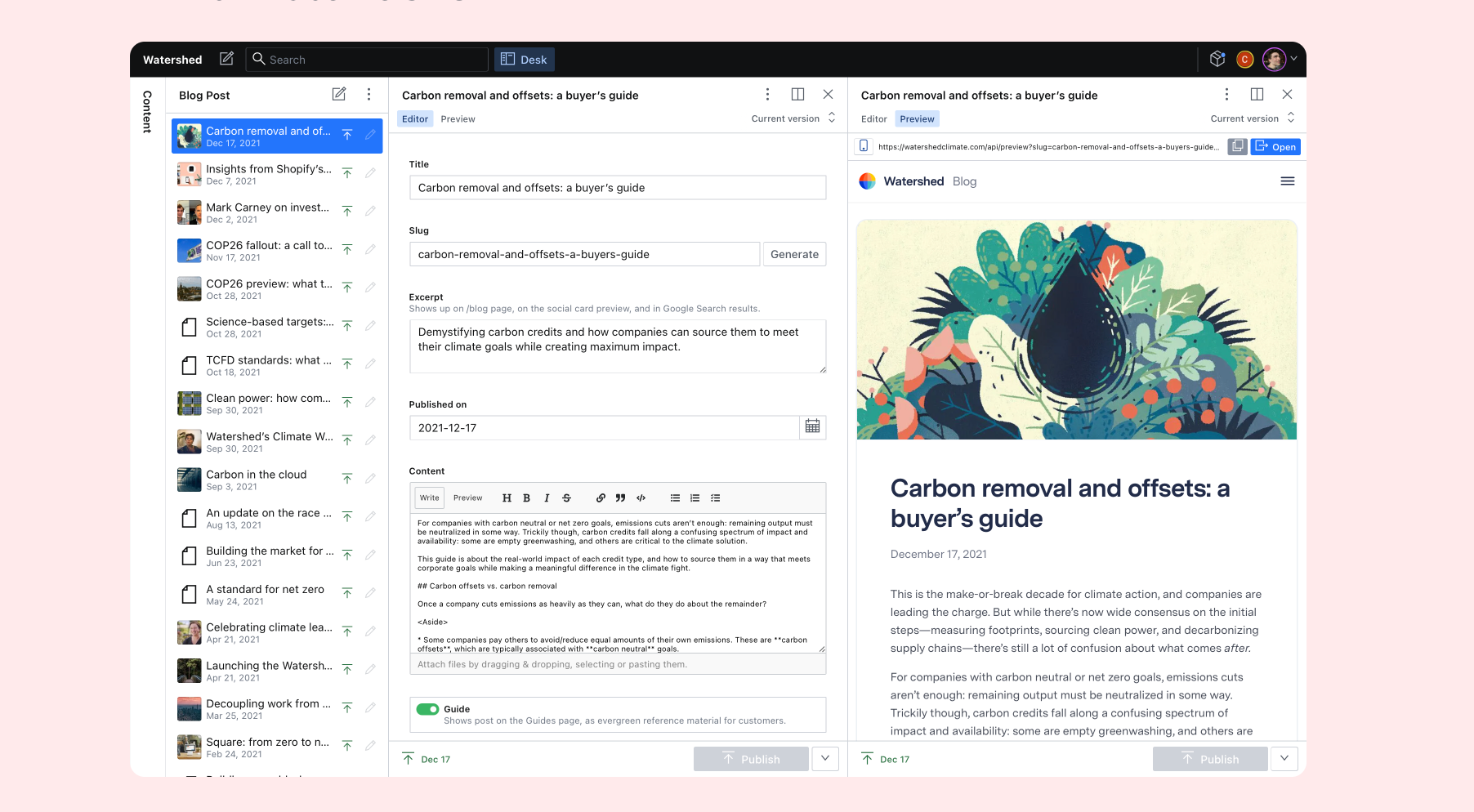 screenshot of sanity interface