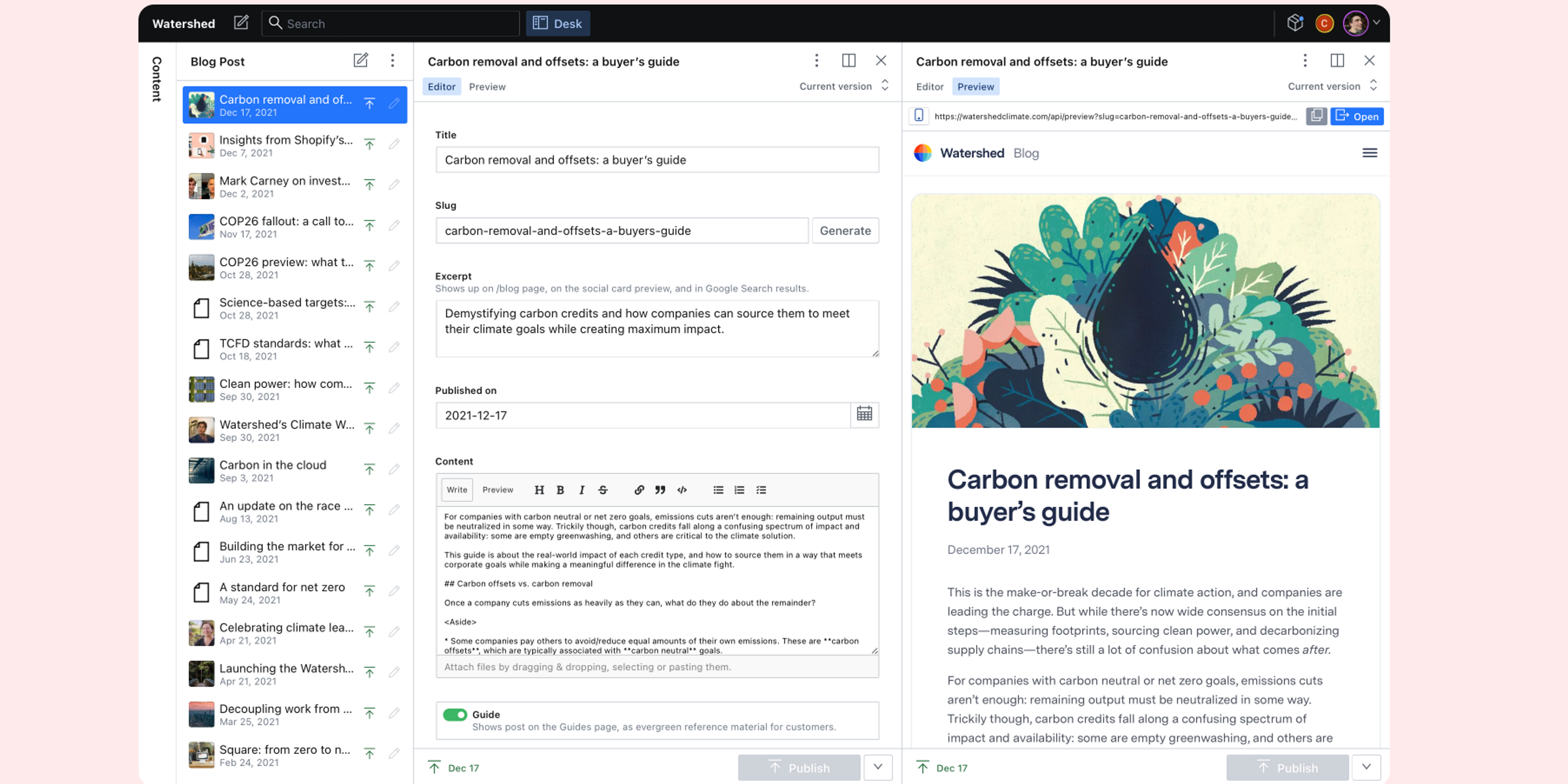 screenshot of sanity interface