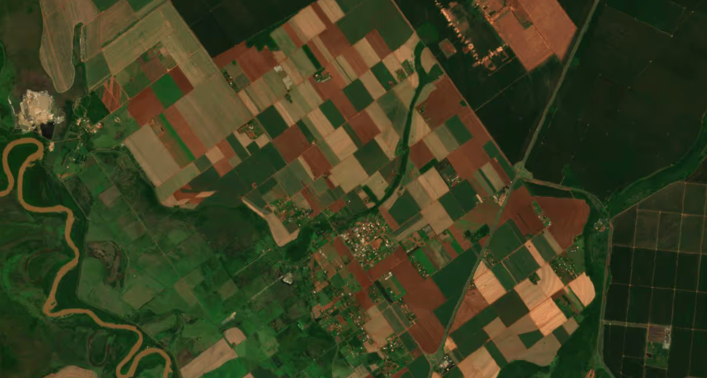 An overhead view of a large plot of land