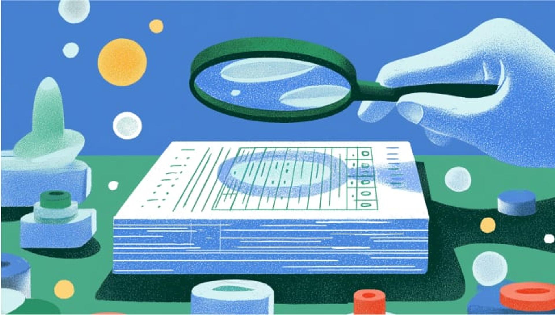 Magnifying glass over papers