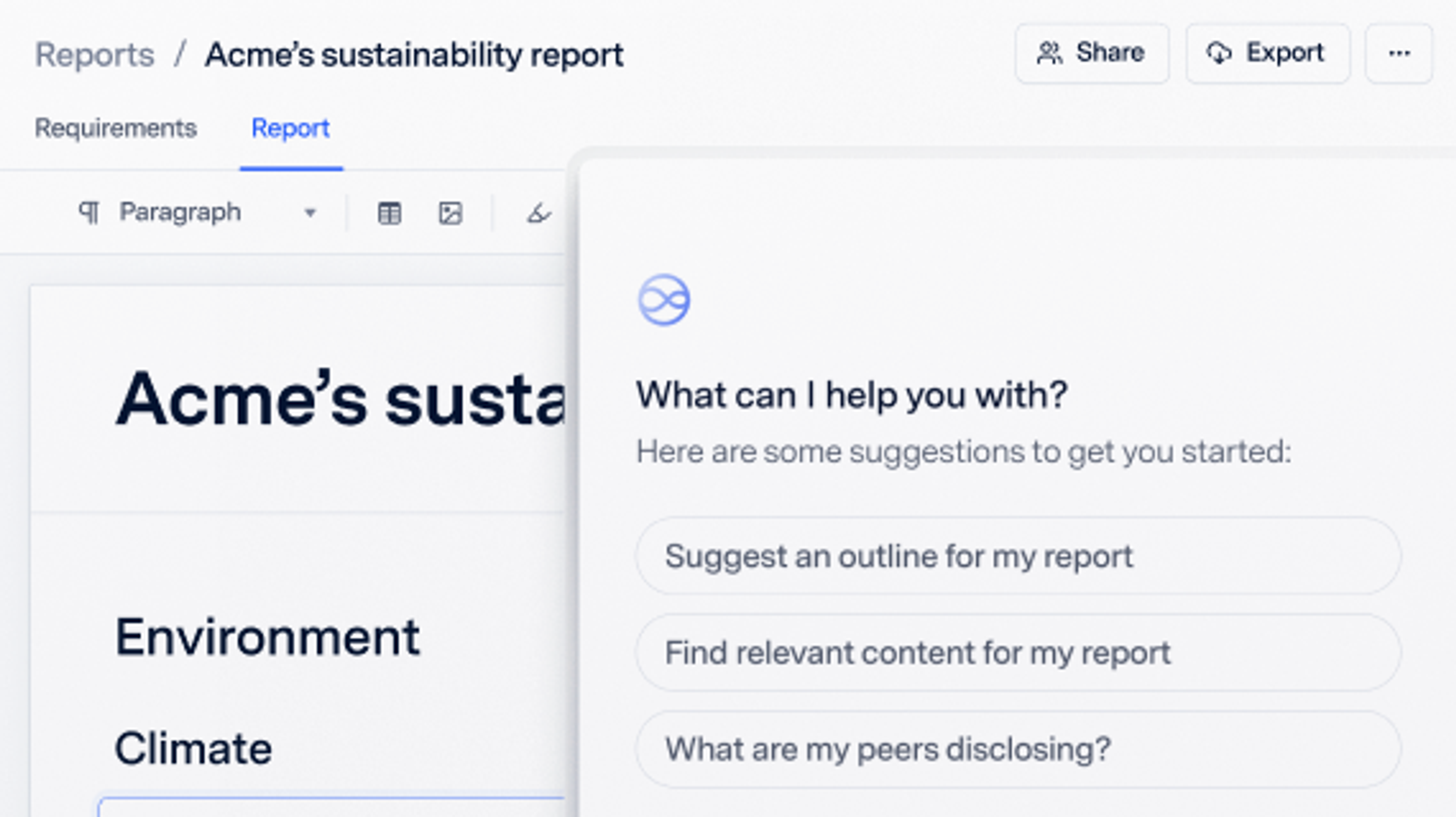 Product interface graphic for AI reporting